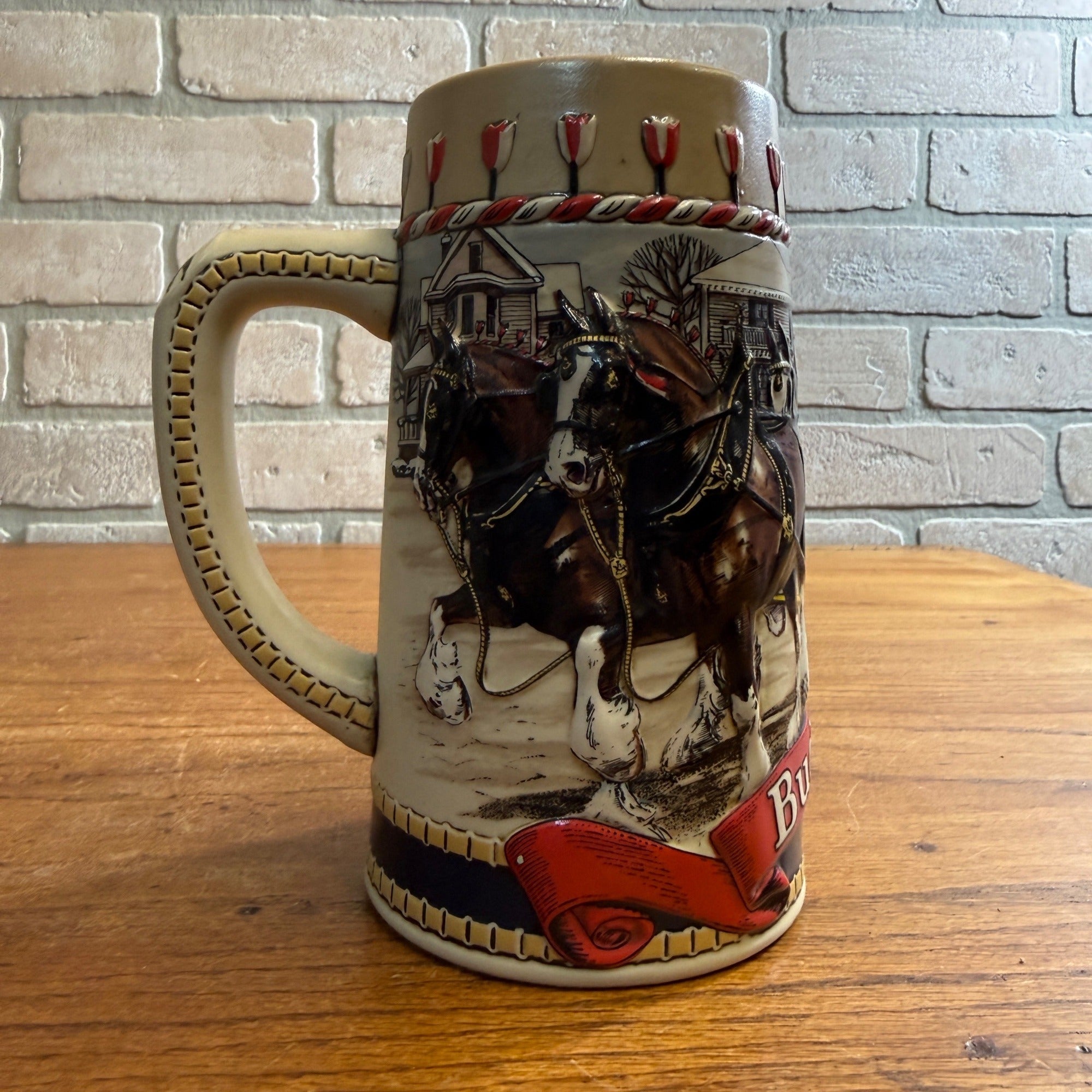 Vintage 1986 Budweiser Clydesdale Horses Beer Stein Mug Ceramic Ceramarte