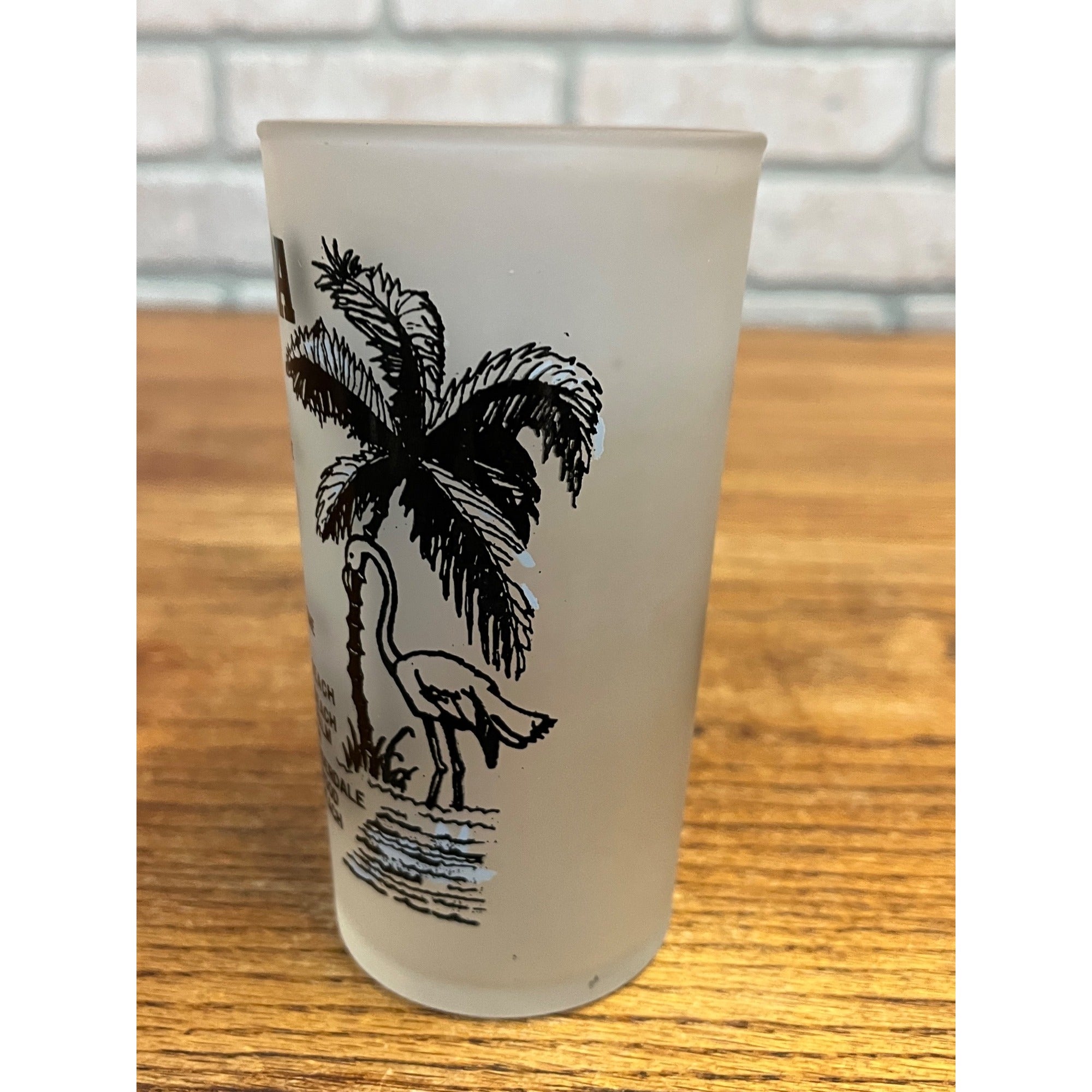Vintage Frosted State Drinking Glass Florida Hazel Atlas Map and Flamingo Alligator Swordfish Decoration