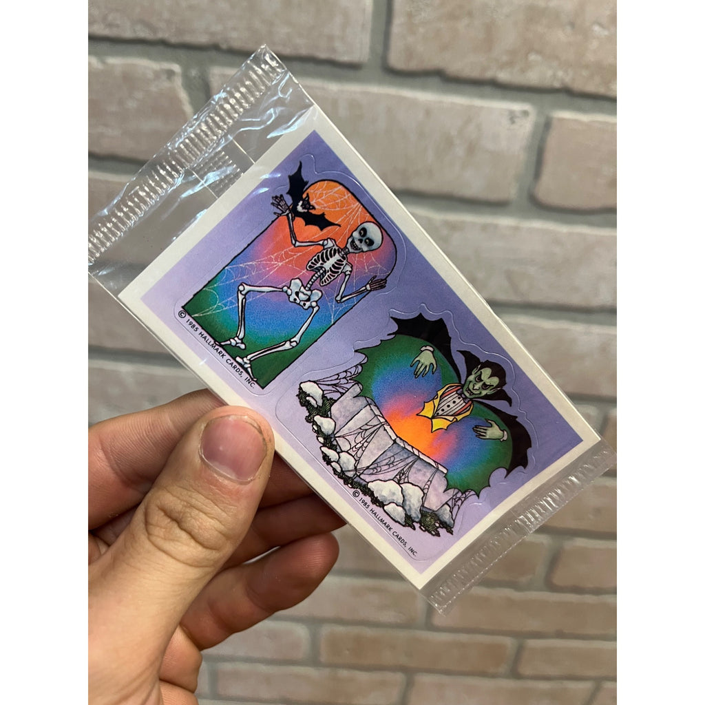 Vintage Halloween Stick-R-Treats Vampire Skeleton Bat Hallmark 1984 Stickers NEW