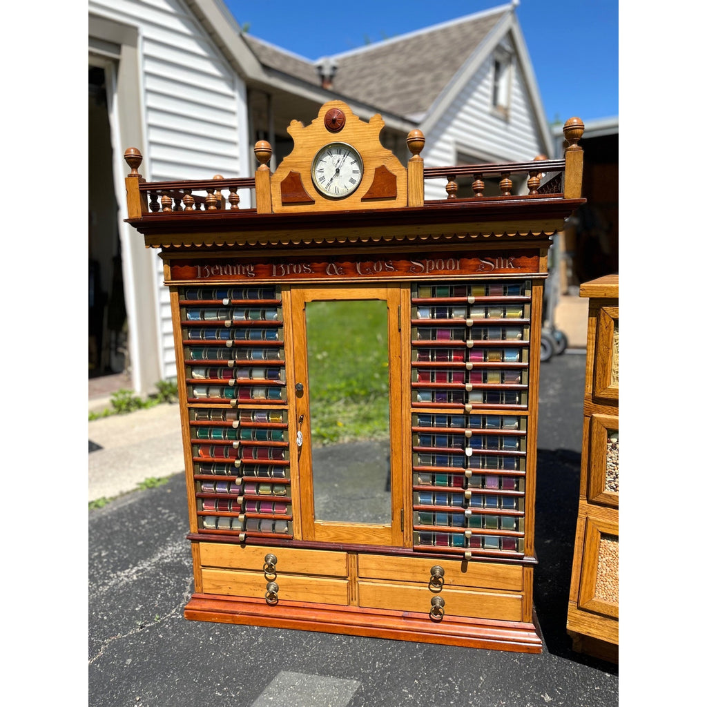 Original Antique 1900s Belding Silk Spool Country Store Advertising Cabinet