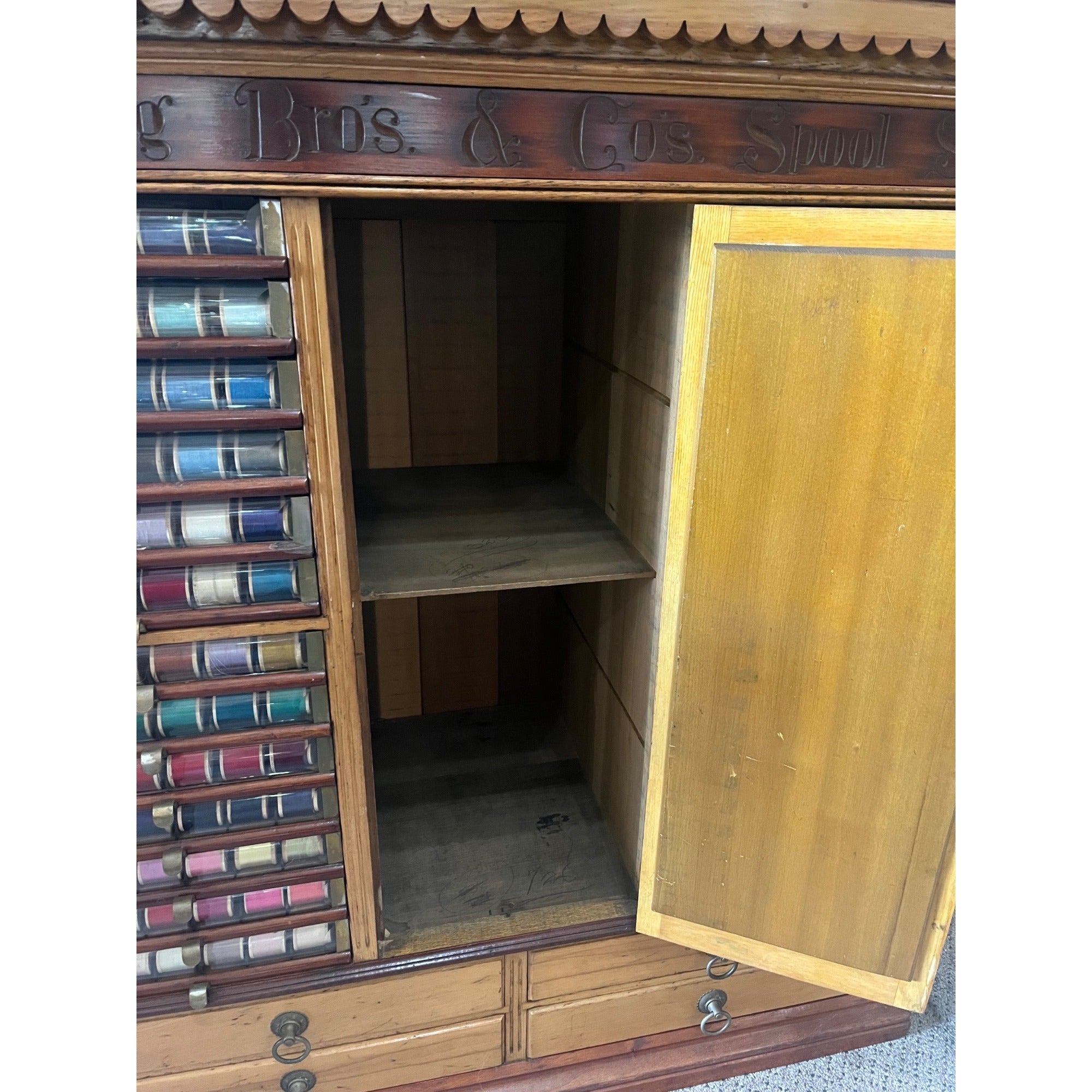 Original Antique 1900s Belding Silk Spool Country Store Advertising Cabinet
