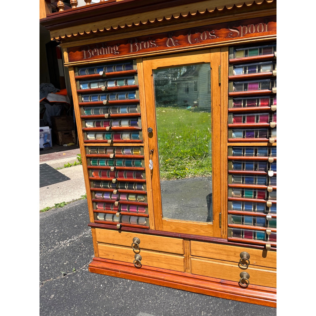 Original Antique 1900s Belding Silk Spool Country Store Advertising Cabinet