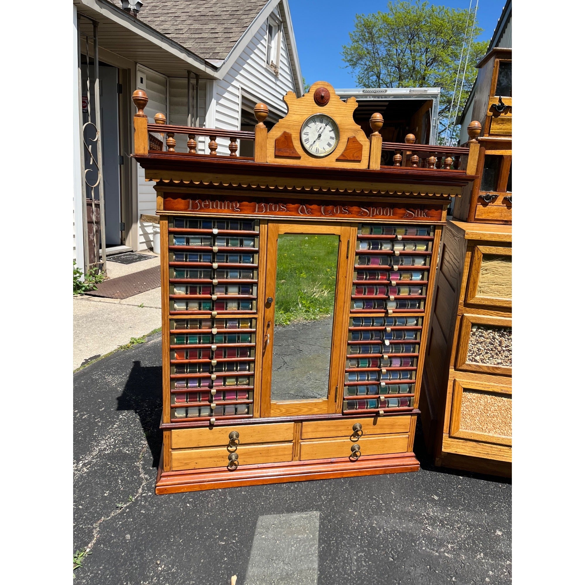 Original Antique 1900s Belding Silk Spool Country Store Advertising Cabinet