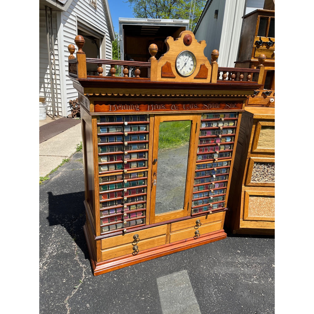 Original Antique 1900s Belding Silk Spool Country Store Advertising Cabinet