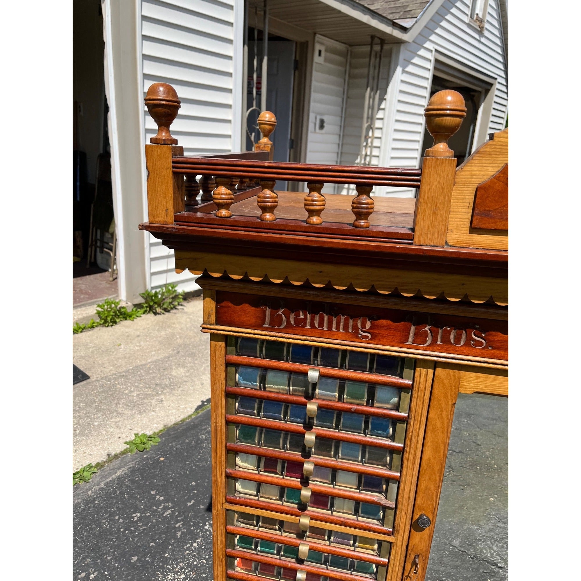 Original Antique 1900s Belding Silk Spool Country Store Advertising Cabinet