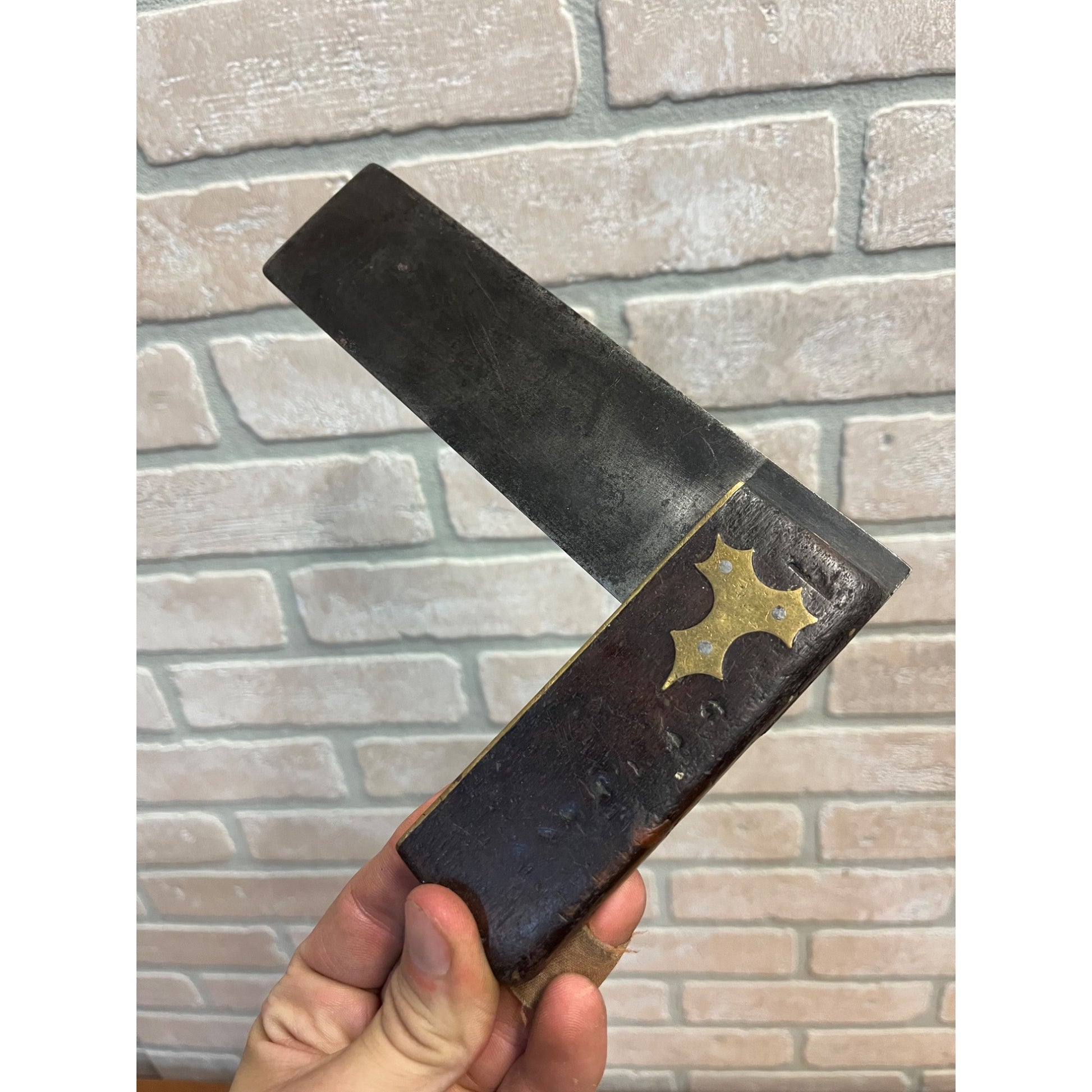 Antique 19th c. Brass & Rosewood Carpenter's Set Square Tool 1800s