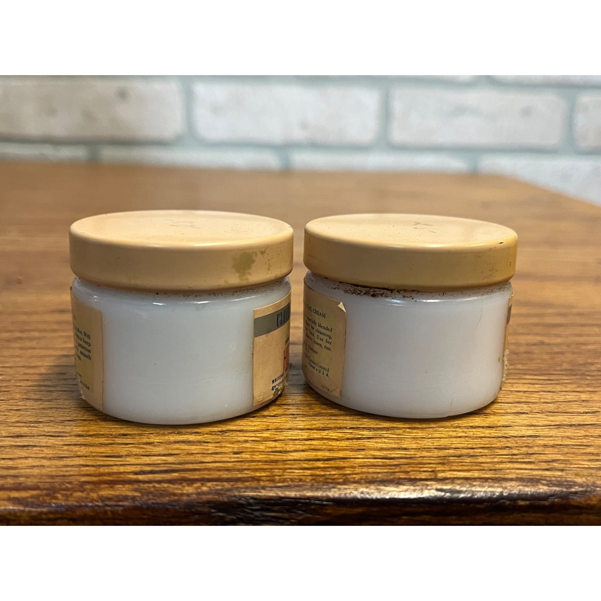 Vintage 1940s Edna Wallace Hopper's Facial Cream Milk Glass Jars w/ Contents