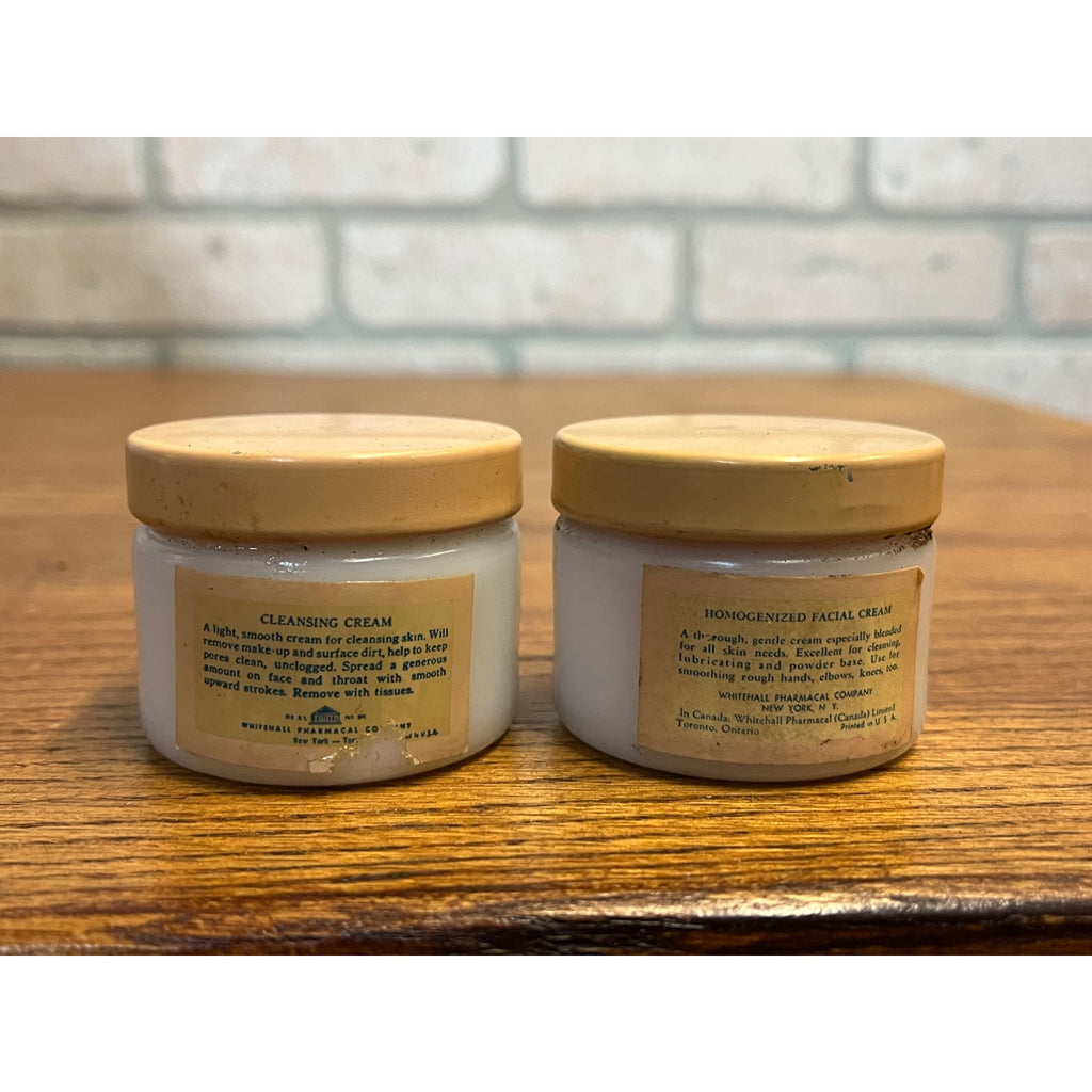 Vintage 1940s Edna Wallace Hopper's Facial Cream Milk Glass Jars w/ Contents