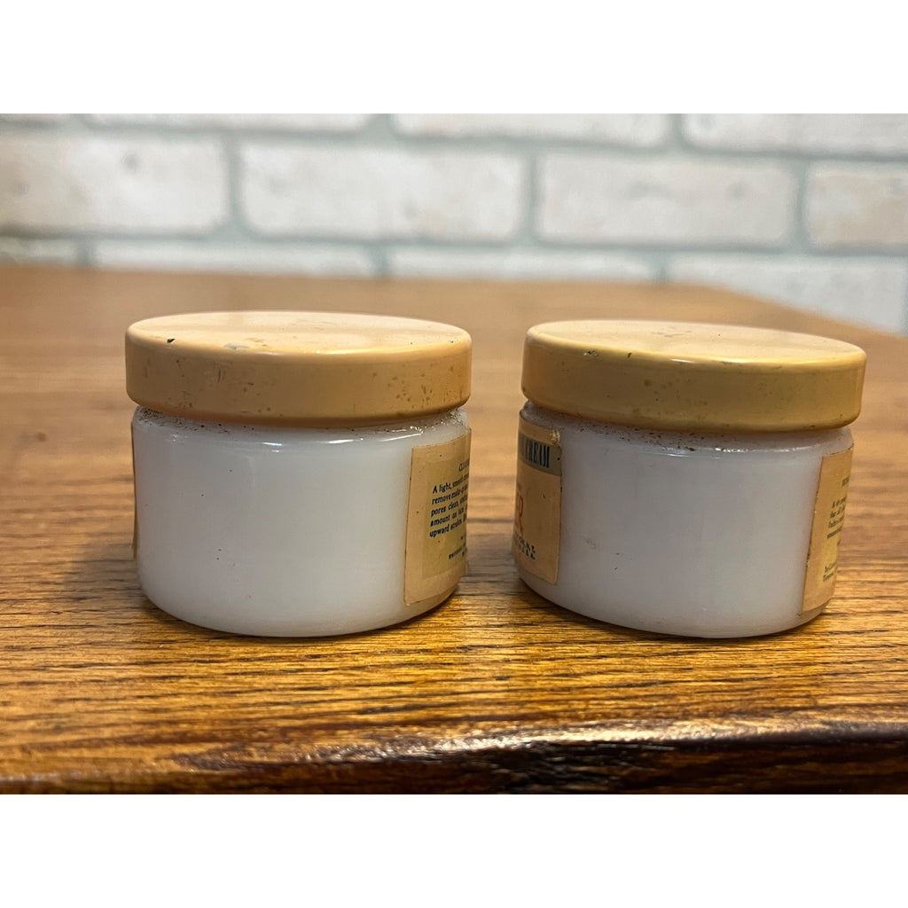 Vintage 1940s Edna Wallace Hopper's Facial Cream Milk Glass Jars w/ Contents
