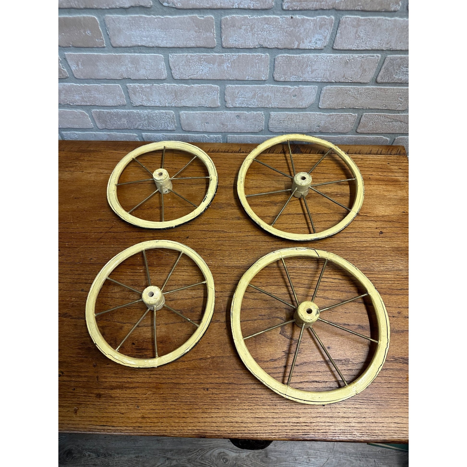 Vintage Baby Buggy Wooden Spoke Wheels Set of (4) -- 10.5" x 9" Diameter