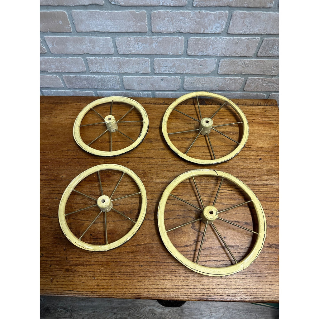 Vintage Baby Buggy Wooden Spoke Wheels Set of (4) -- 10.5" x 9" Diameter