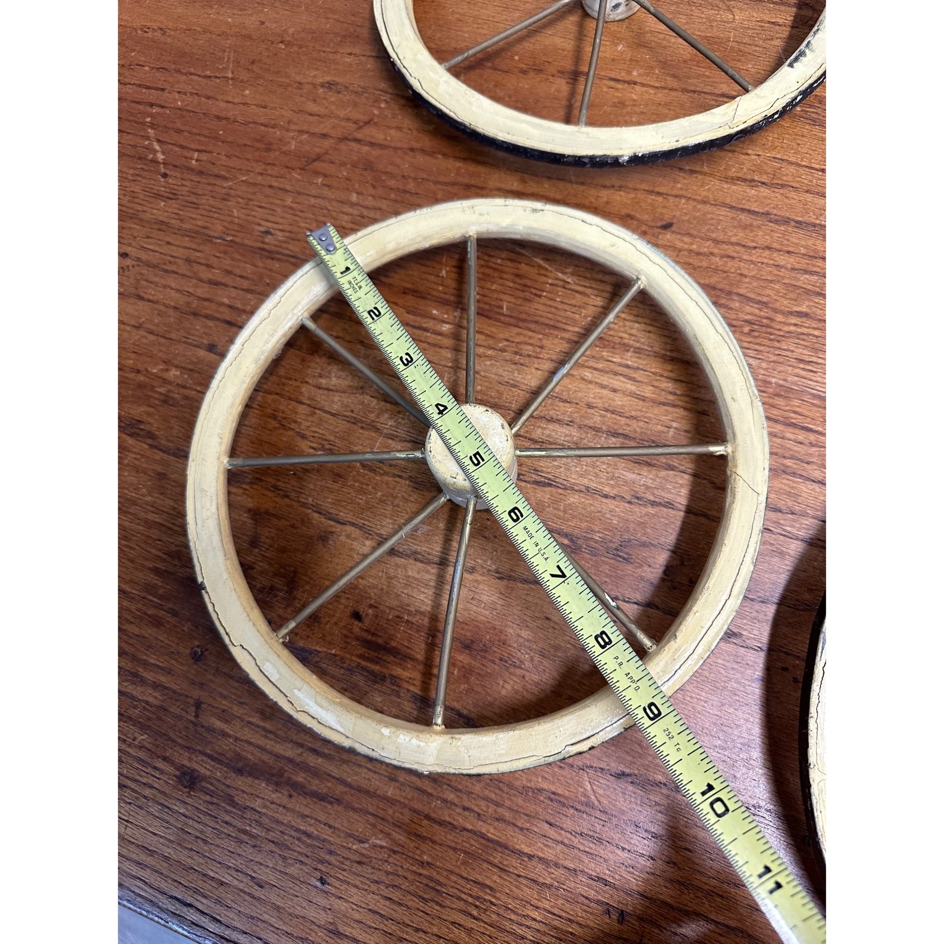 Vintage Baby Buggy Wooden Spoke Wheels Set of (4) -- 10.5" x 9" Diameter
