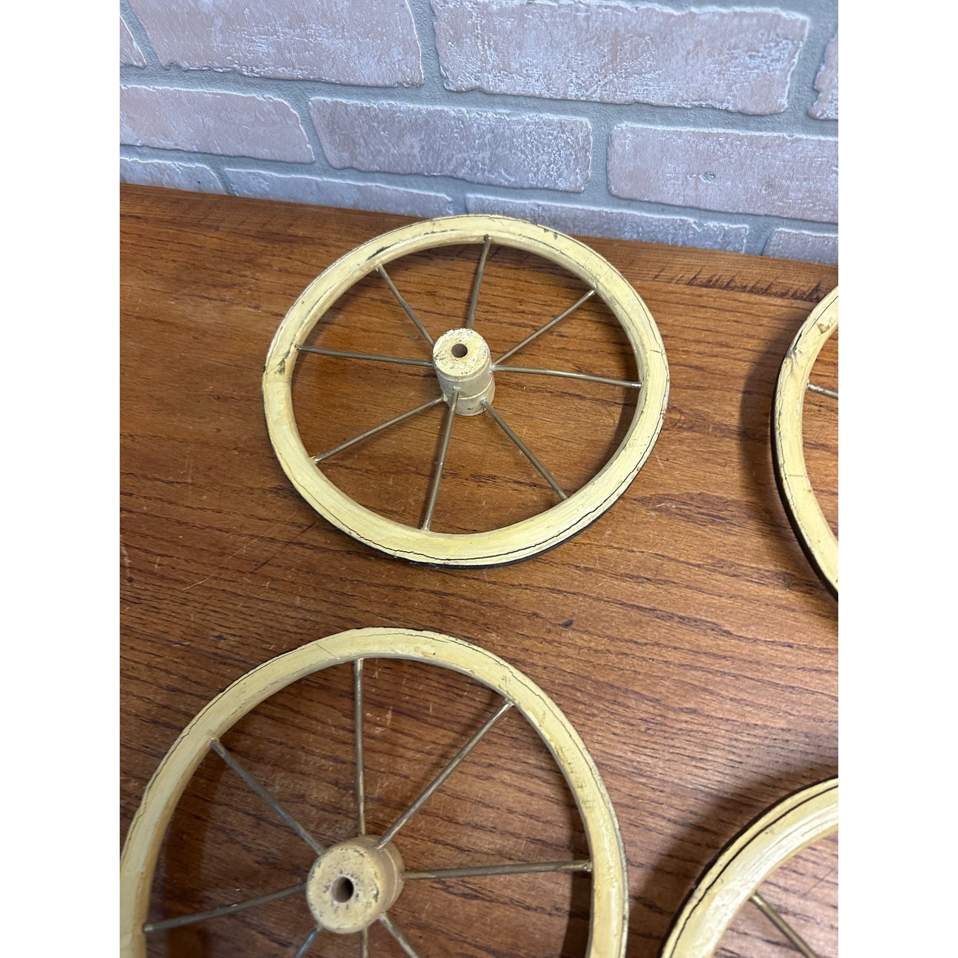 Vintage Baby Buggy Wooden Spoke Wheels Set of (4) -- 10.5" x 9" Diameter