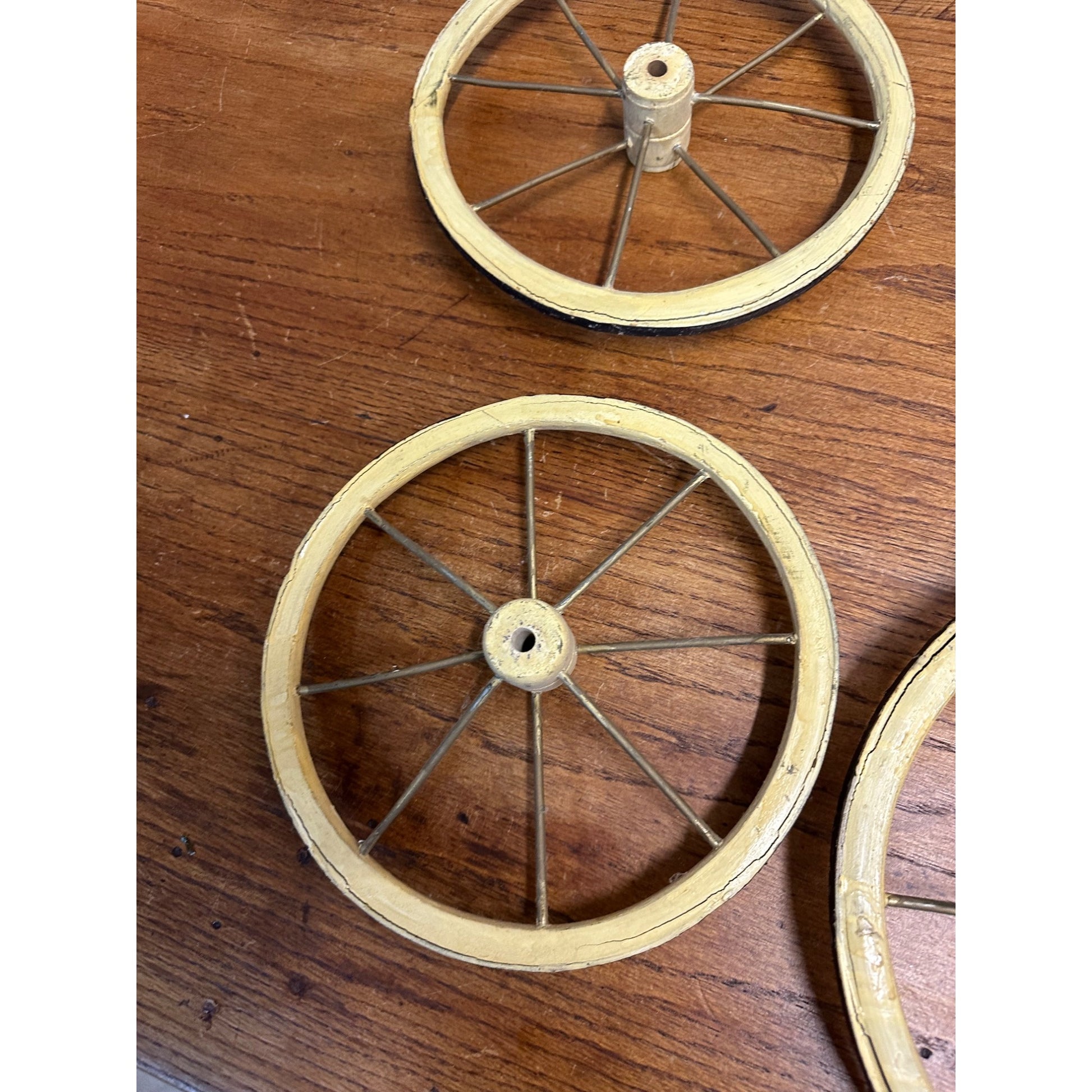 Vintage Baby Buggy Wooden Spoke Wheels Set of (4) -- 10.5" x 9" Diameter