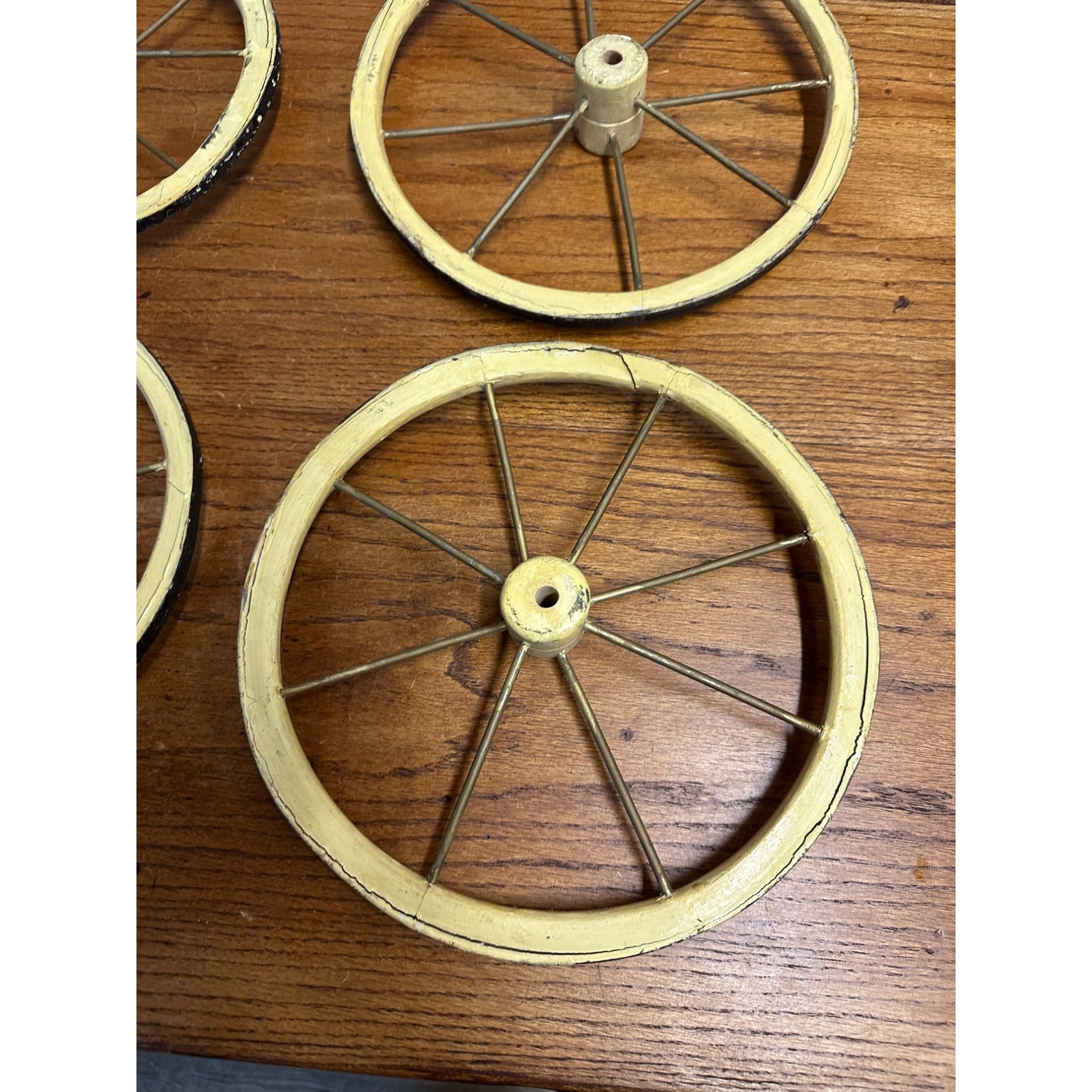 Vintage Baby Buggy Wooden Spoke Wheels Set of (4) -- 10.5" x 9" Diameter