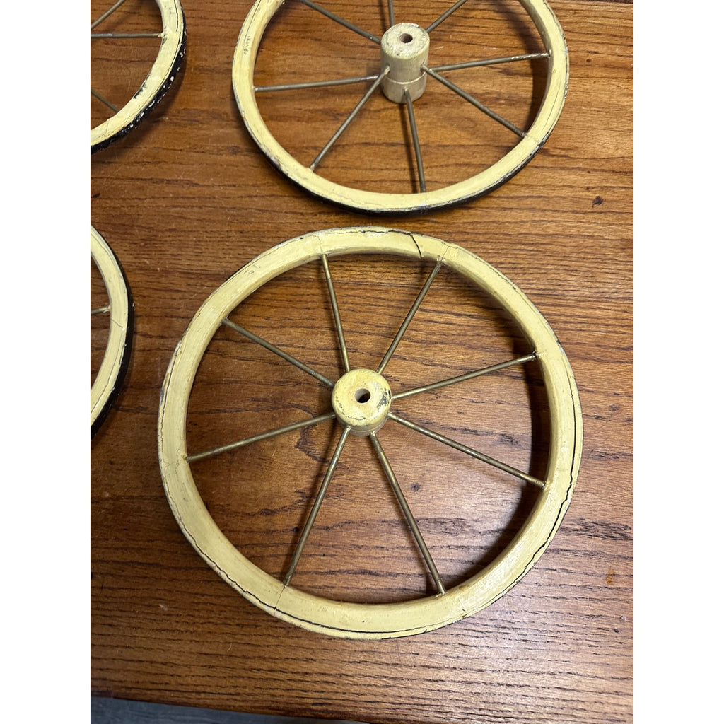 Vintage Baby Buggy Wooden Spoke Wheels Set of (4) -- 10.5" x 9" Diameter