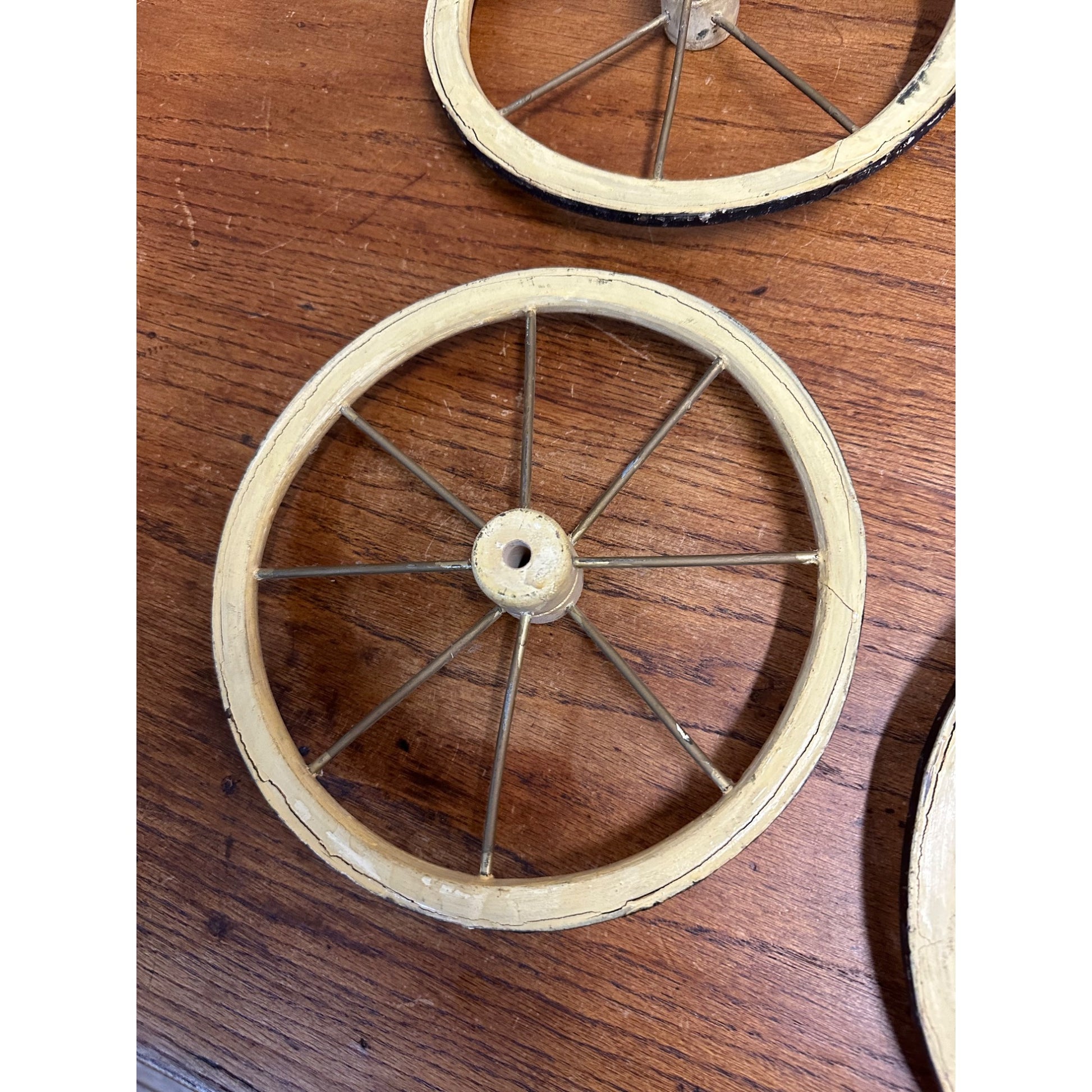 Vintage Baby Buggy Wooden Spoke Wheels Set of (4) -- 10.5" x 9" Diameter