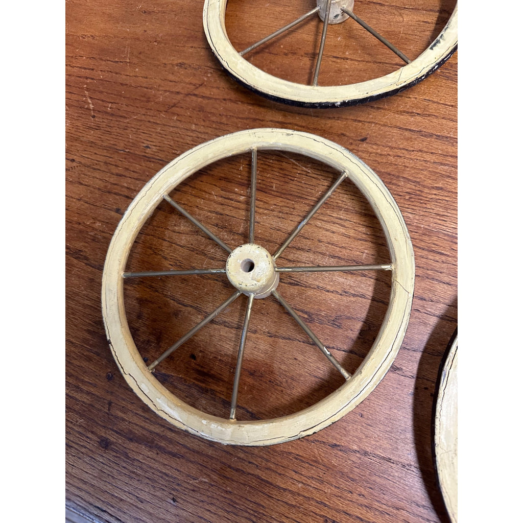 Vintage Baby Buggy Wooden Spoke Wheels Set of (4) -- 10.5" x 9" Diameter