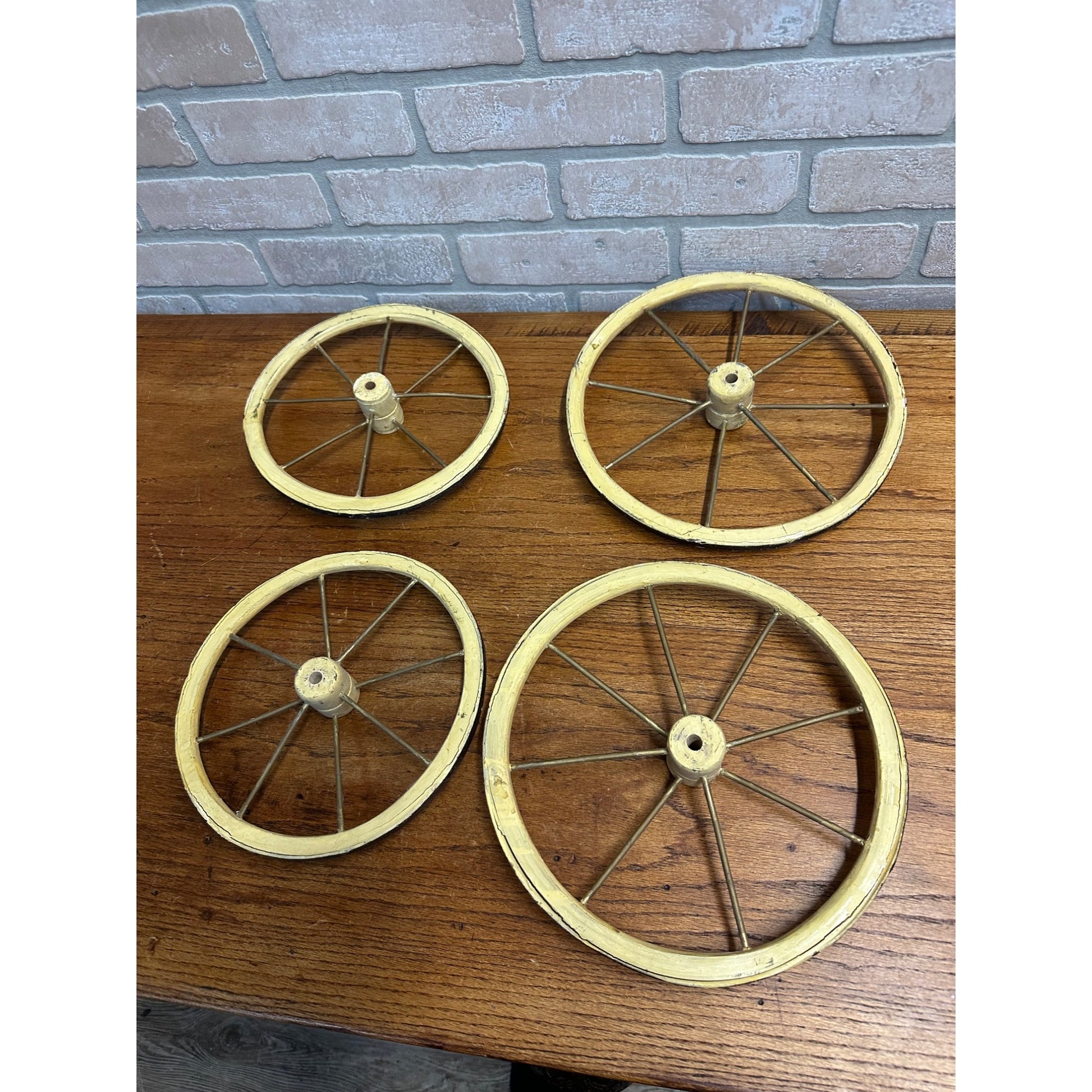 Vintage Baby Buggy Wooden Spoke Wheels Set of (4) -- 10.5" x 9" Diameter