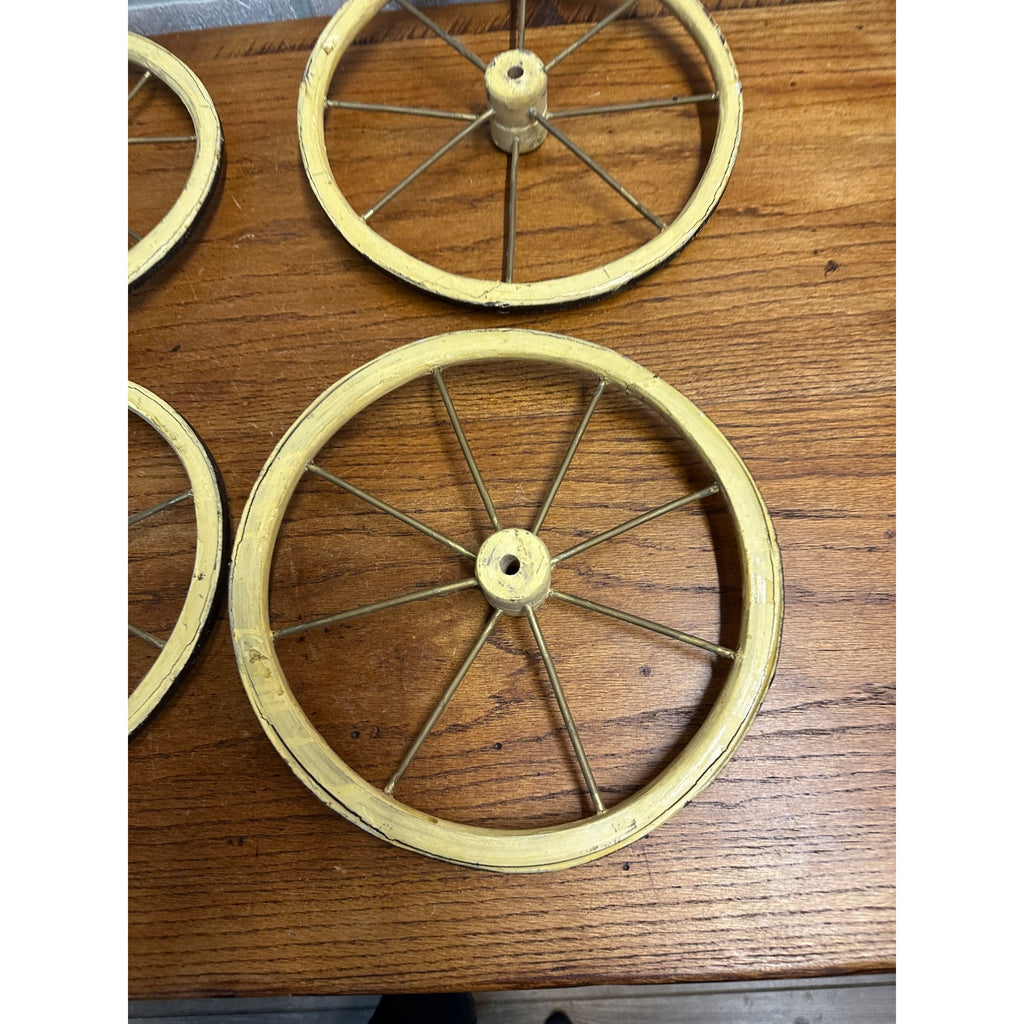 Vintage Baby Buggy Wooden Spoke Wheels Set of (4) -- 10.5" x 9" Diameter