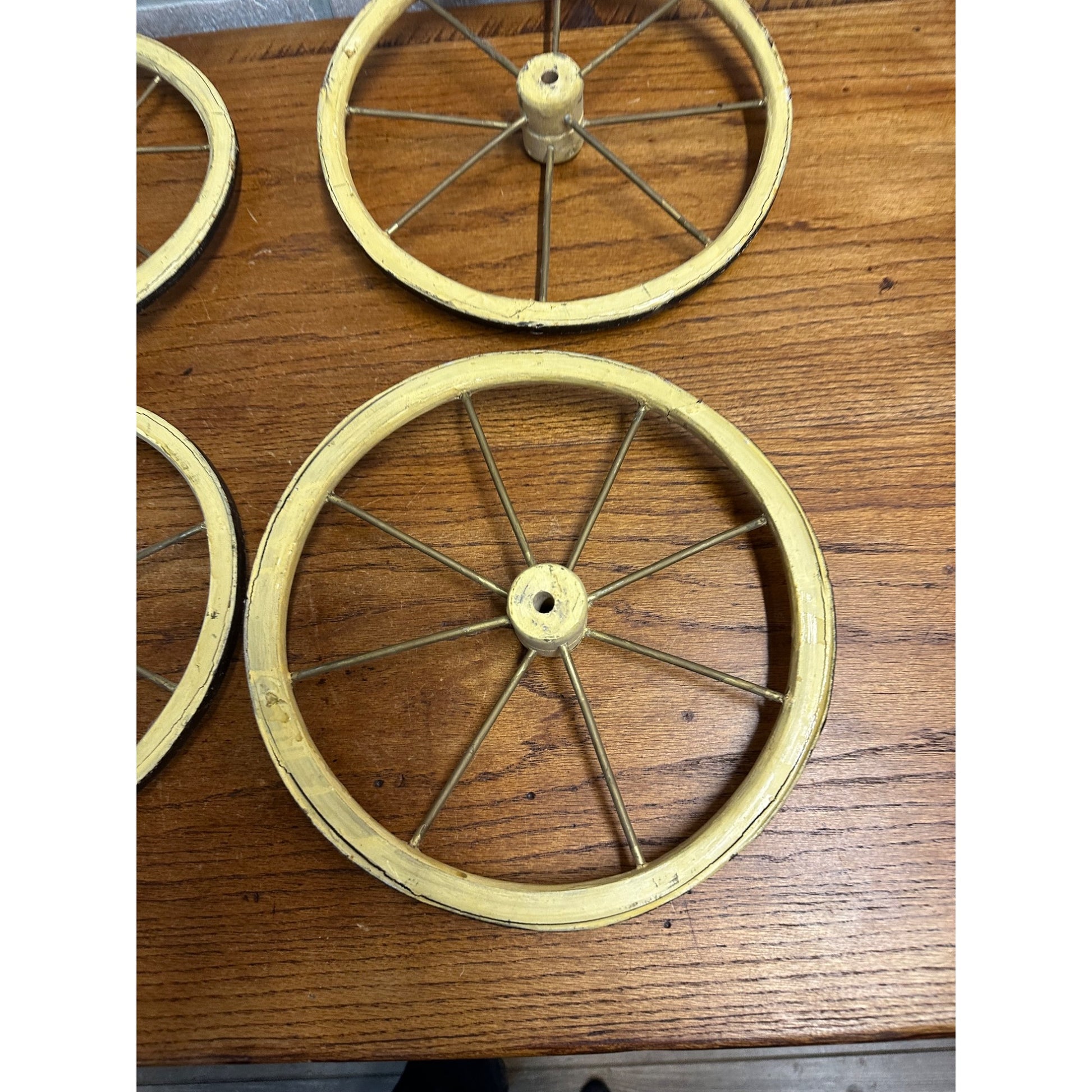 Vintage Baby Buggy Wooden Spoke Wheels Set of (4) -- 10.5" x 9" Diameter