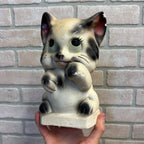 Vintage 1950s Kitty Cat Coin Bank Carnival Chalkware Prize Blakc & White 9" T
