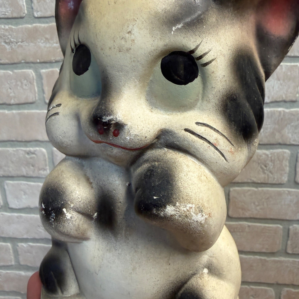Vintage 1950s Kitty Cat Coin Bank Carnival Chalkware Prize Blakc & White 9" T