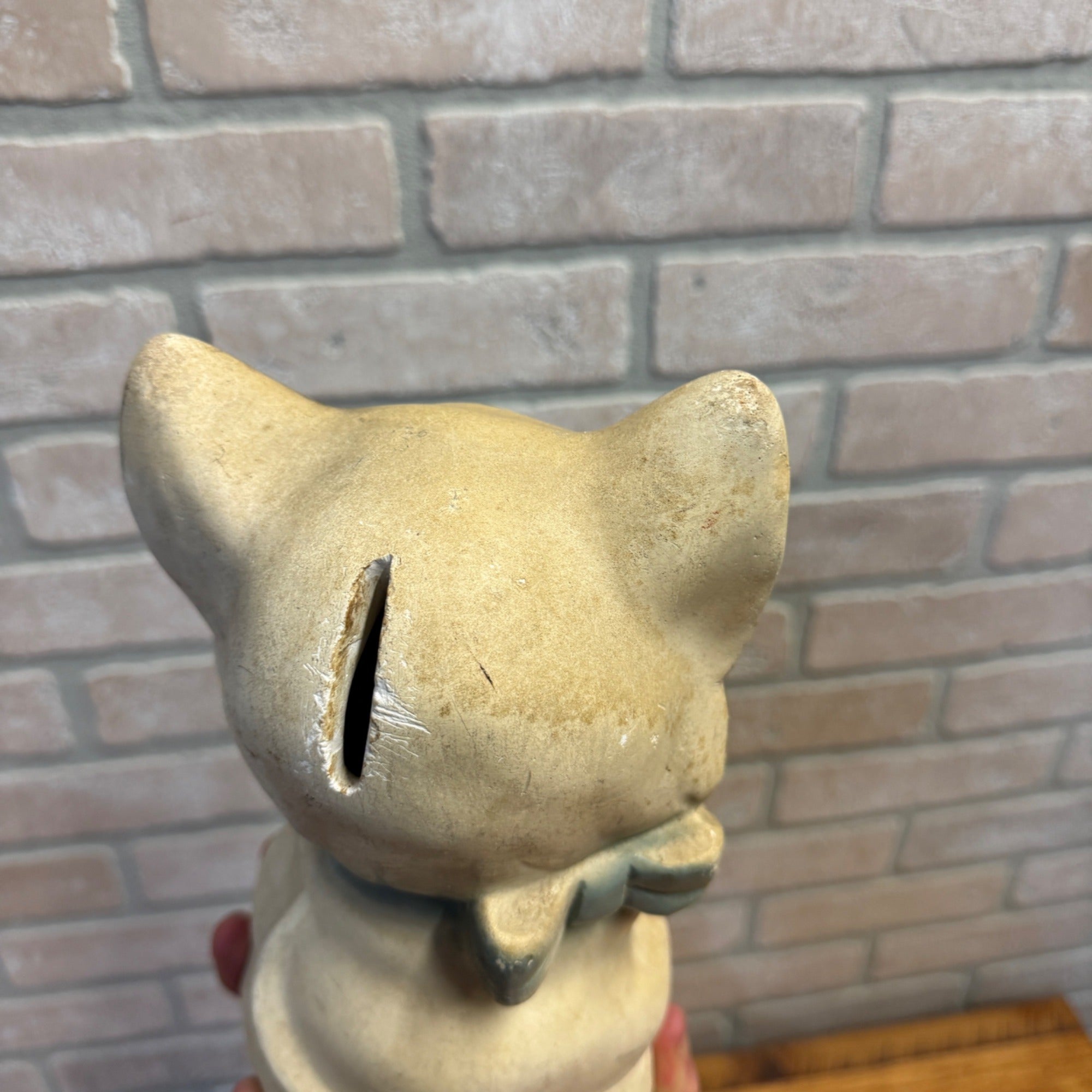 Vintage 1950s Kitty Cat Coin Bank Carnival Chalkware Prize Blakc & White 9" T