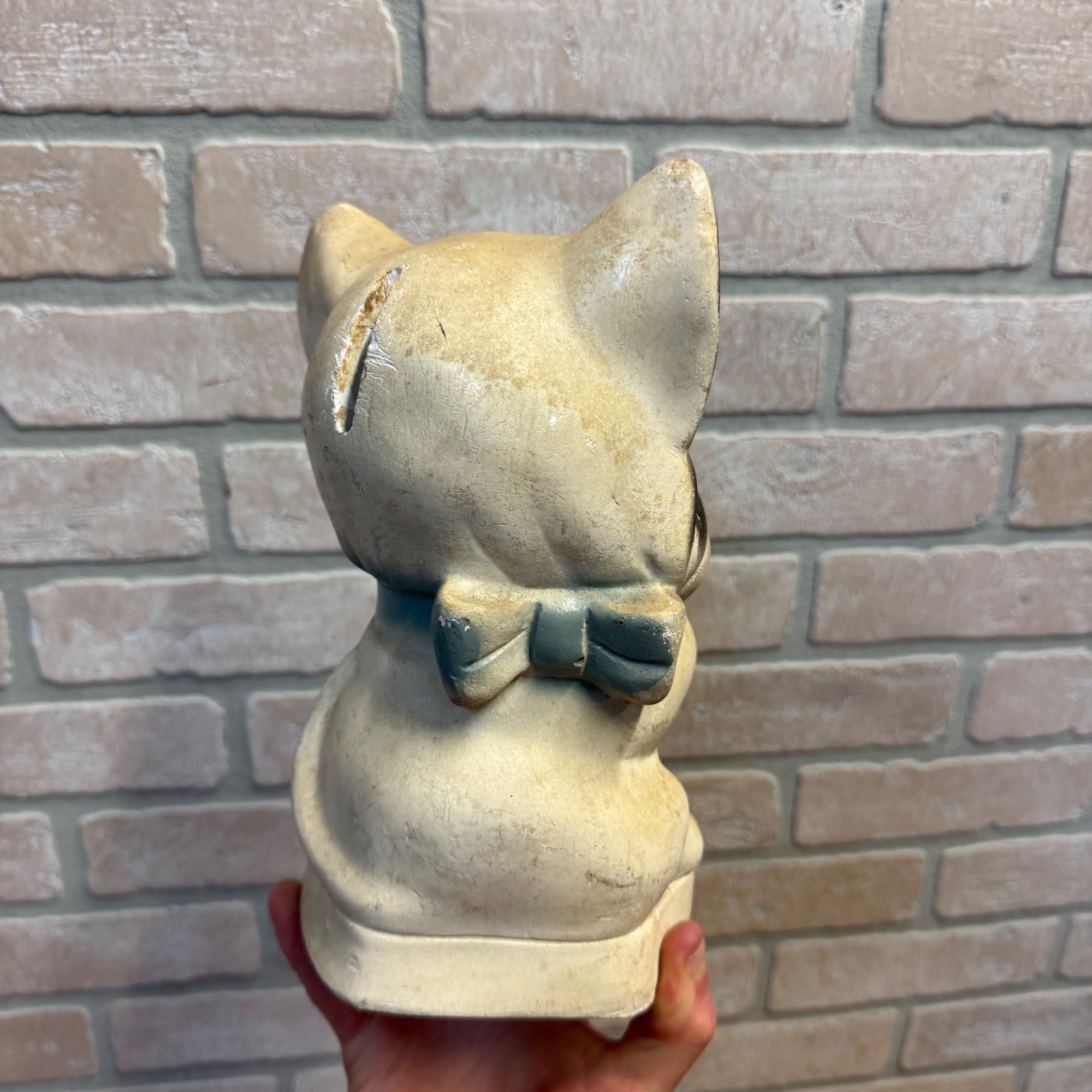 Vintage 1950s Kitty Cat Coin Bank Carnival Chalkware Prize Blakc & White 9" T