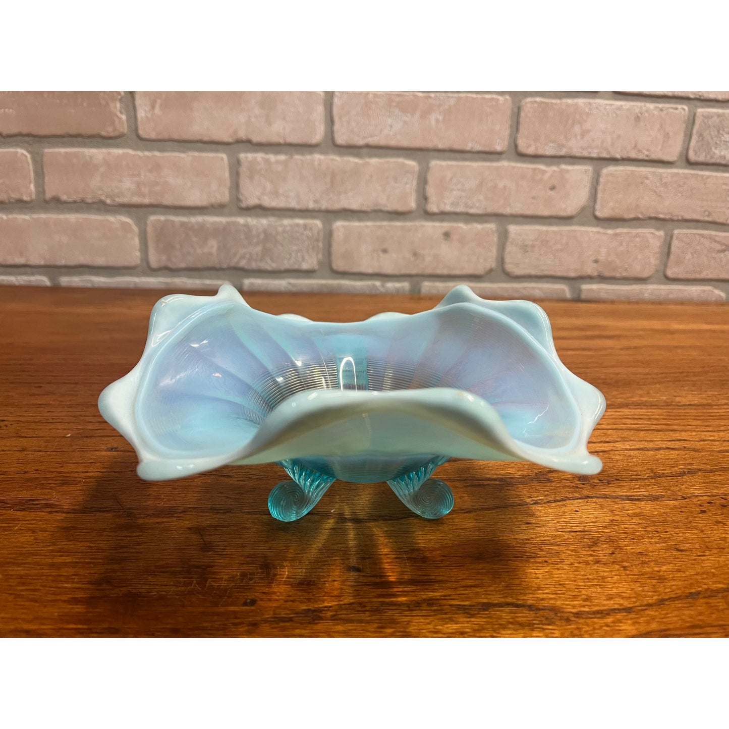 Antique EAPG Northwood Klondike Blue Opalescent Candy Dish Footed Opal