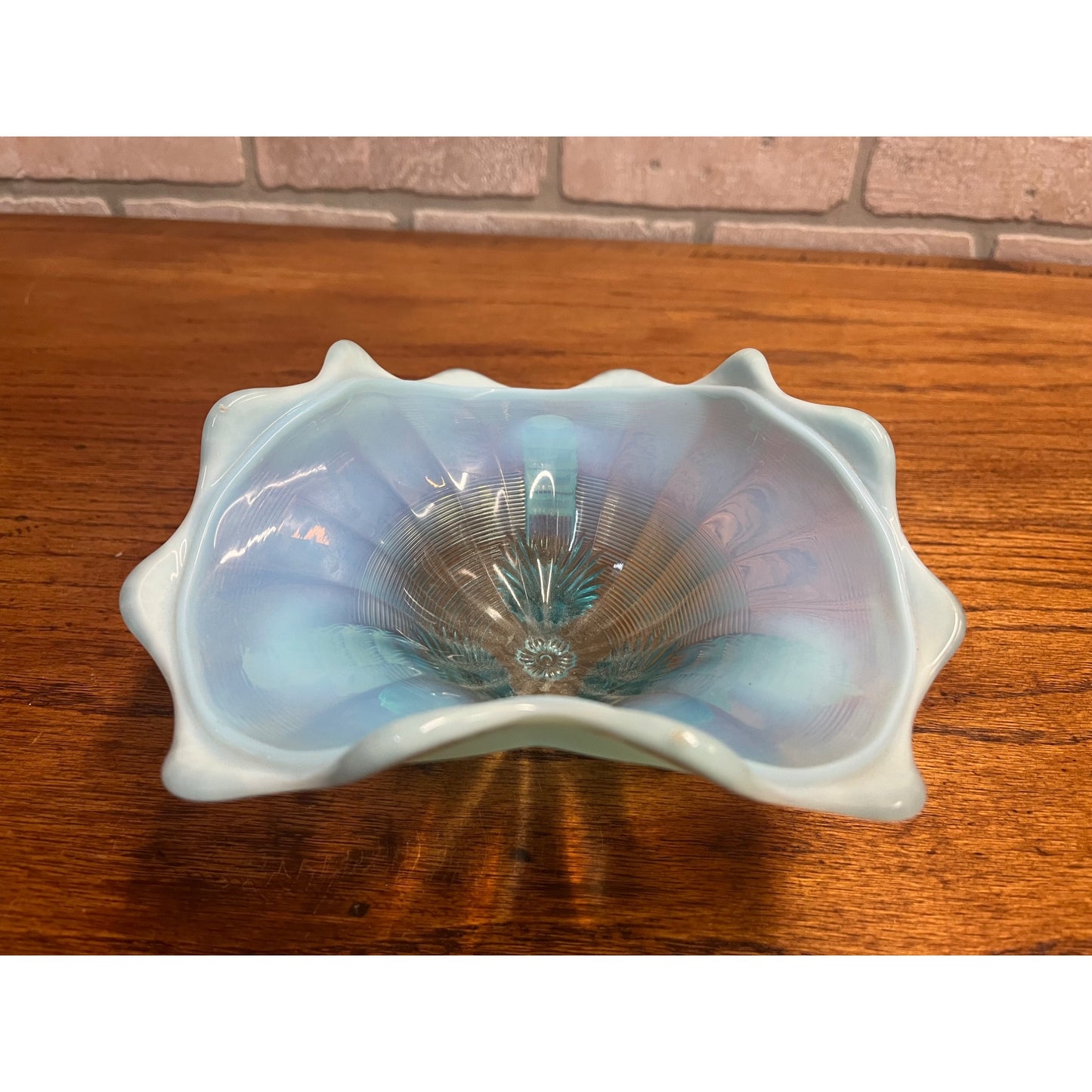 Antique EAPG Northwood Klondike Blue Opalescent Candy Dish Footed Opal