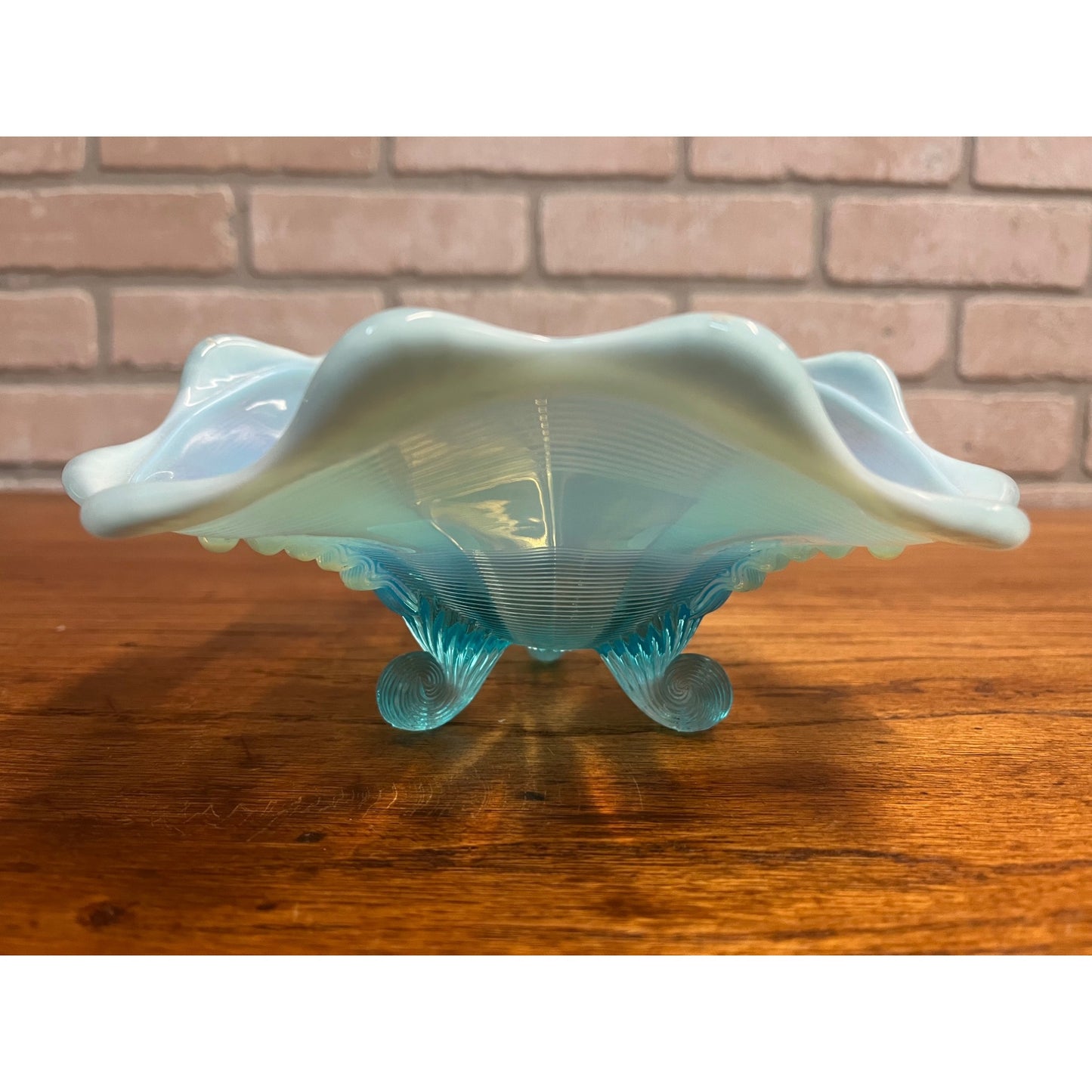 Antique EAPG Northwood Klondike Blue Opalescent Candy Dish Footed Opal