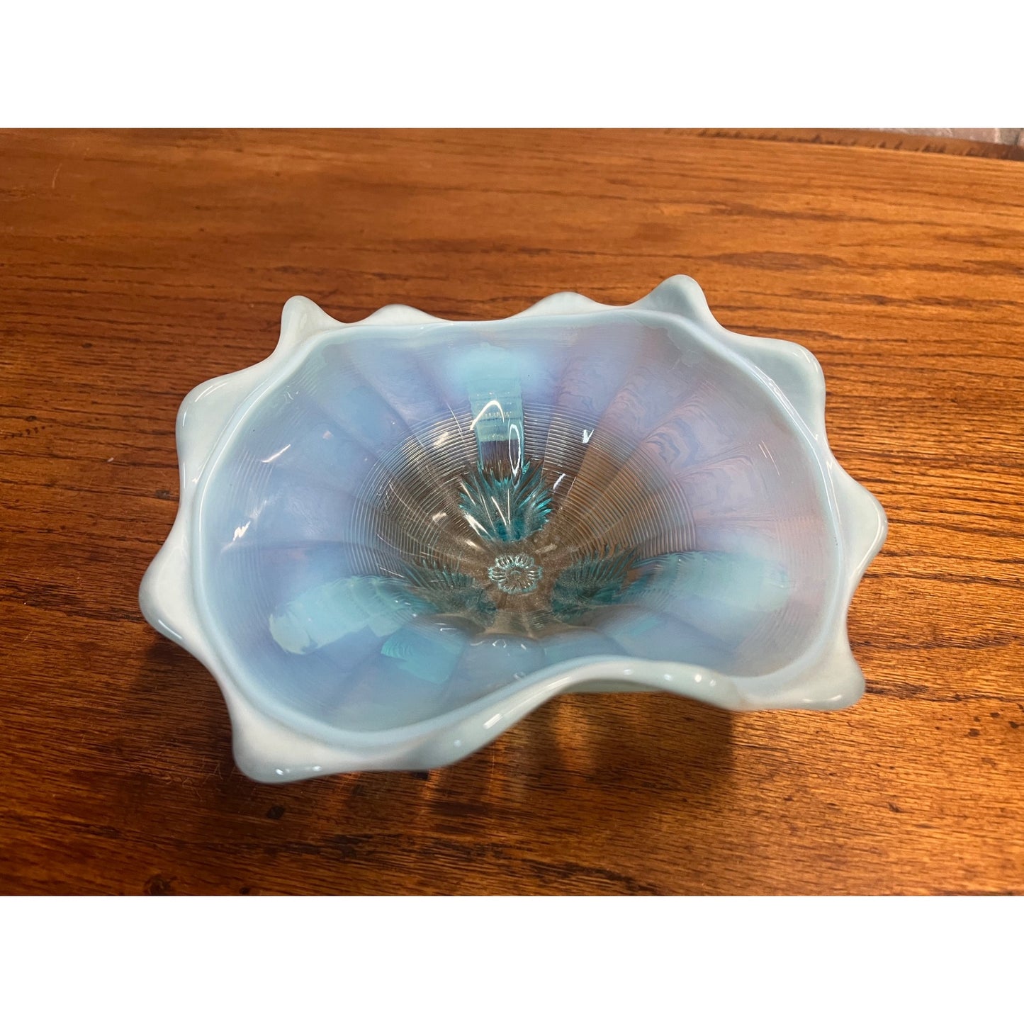 Antique EAPG Northwood Klondike Blue Opalescent Candy Dish Footed Opal