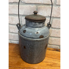 Antique Primitive Grey Graniteware / Enamelware Lidded Cream Pail/ Farmhouse / Kitchen Decor / Gray