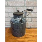 Antique Primitive Grey Graniteware / Enamelware Lidded Cream Pail/ Farmhouse / Kitchen Decor / Gray