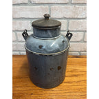 Antique Primitive Grey Graniteware / Enamelware Lidded Cream Pail/ Farmhouse / Kitchen Decor / Gray