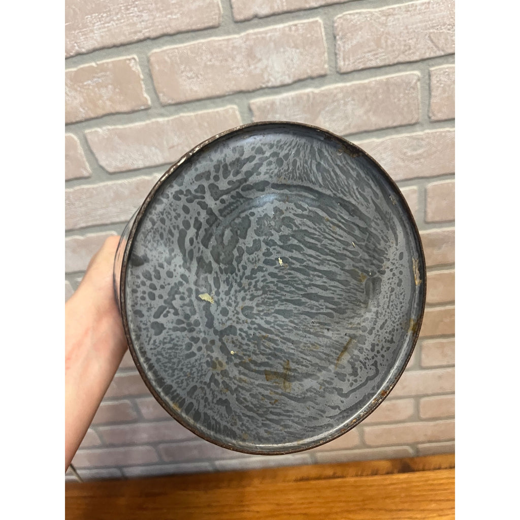 Antique Primitive Grey Graniteware / Enamelware Lidded Cream Pail/ Farmhouse / Kitchen Decor / Gray