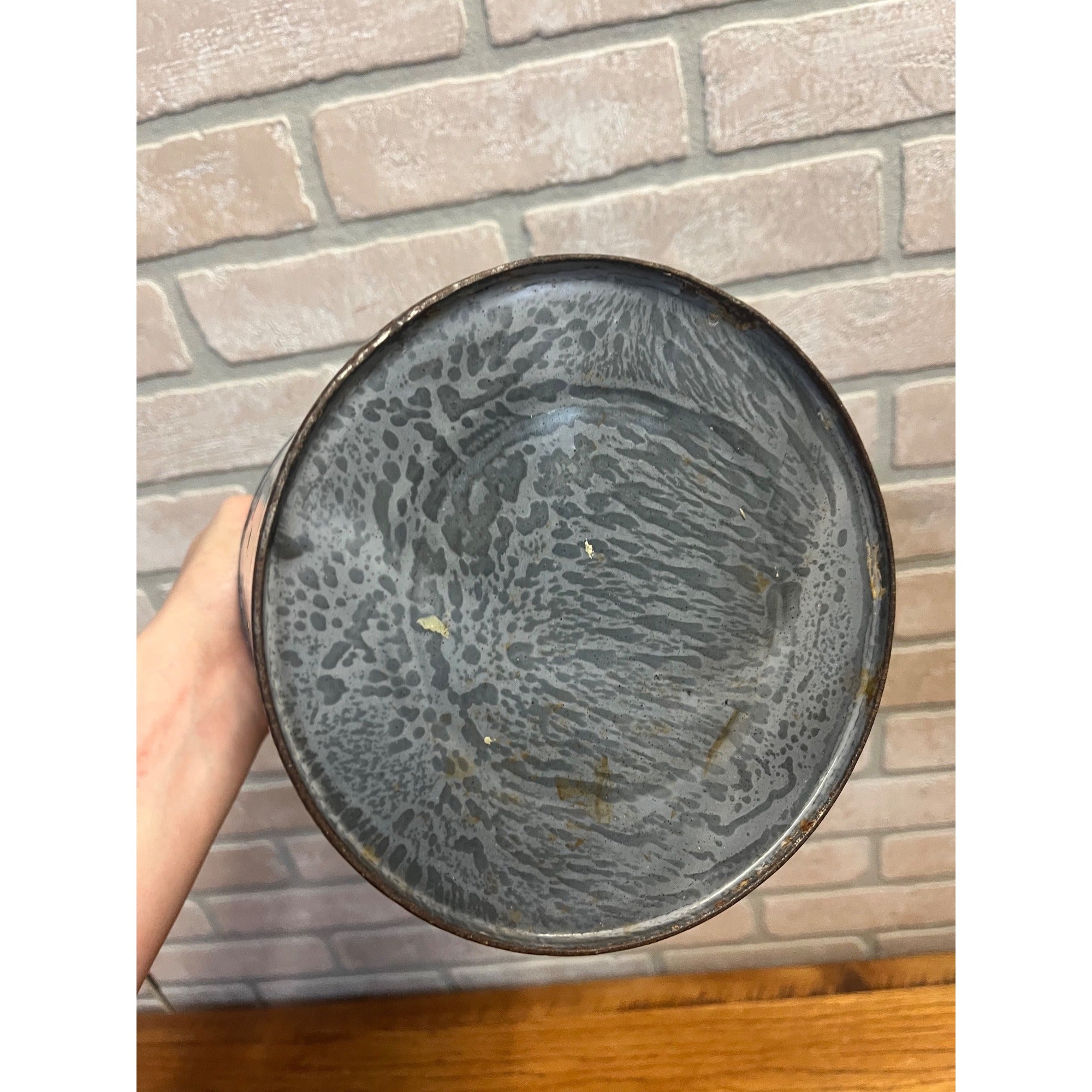 Antique Primitive Grey Graniteware / Enamelware Lidded Cream Pail/ Farmhouse / Kitchen Decor / Gray