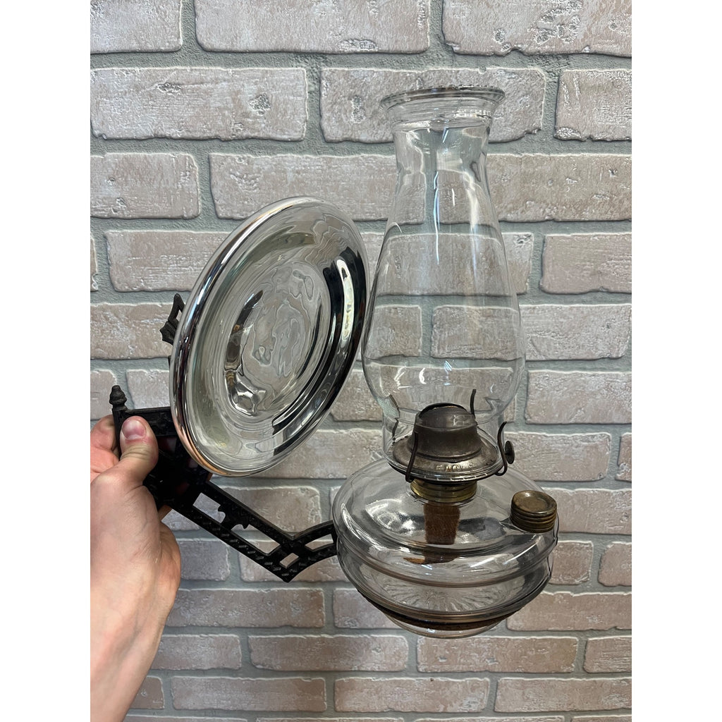 Antique Victorian Cast Iron Wall Bracket Oil Lamp Swing Arm Complete