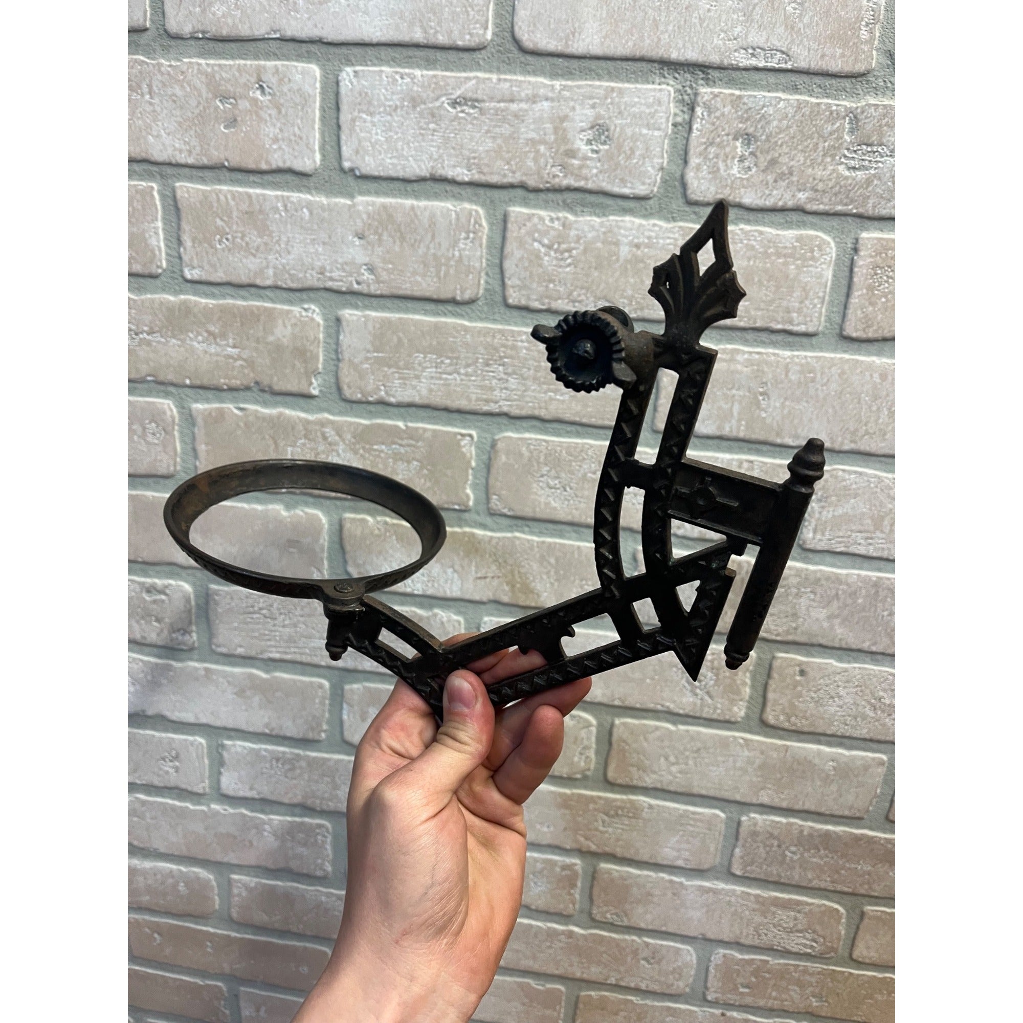 Antique Victorian Cast Iron Wall Bracket Oil Lamp Swing Arm Complete