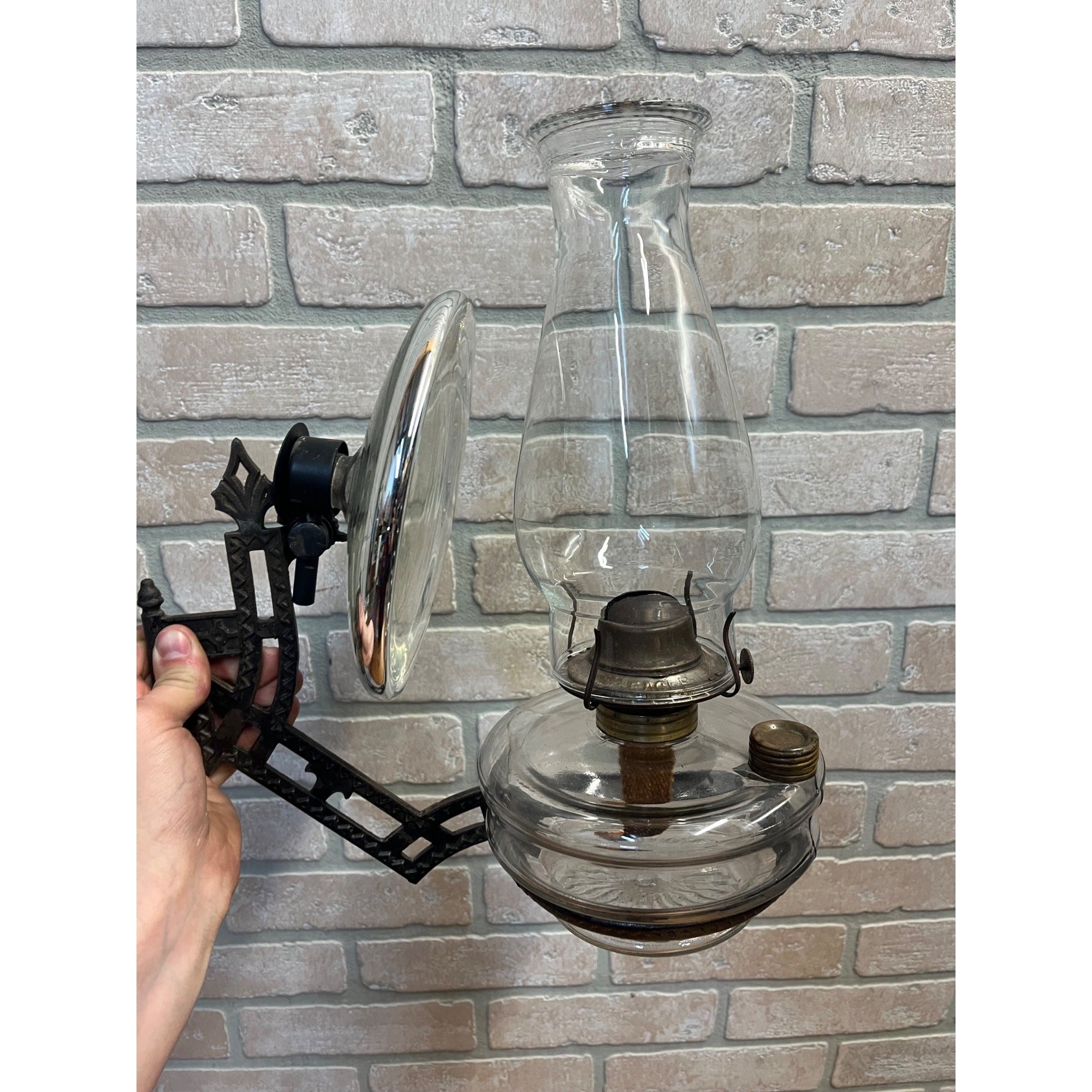 Antique Victorian Cast Iron Wall Bracket Oil Lamp Swing Arm Complete