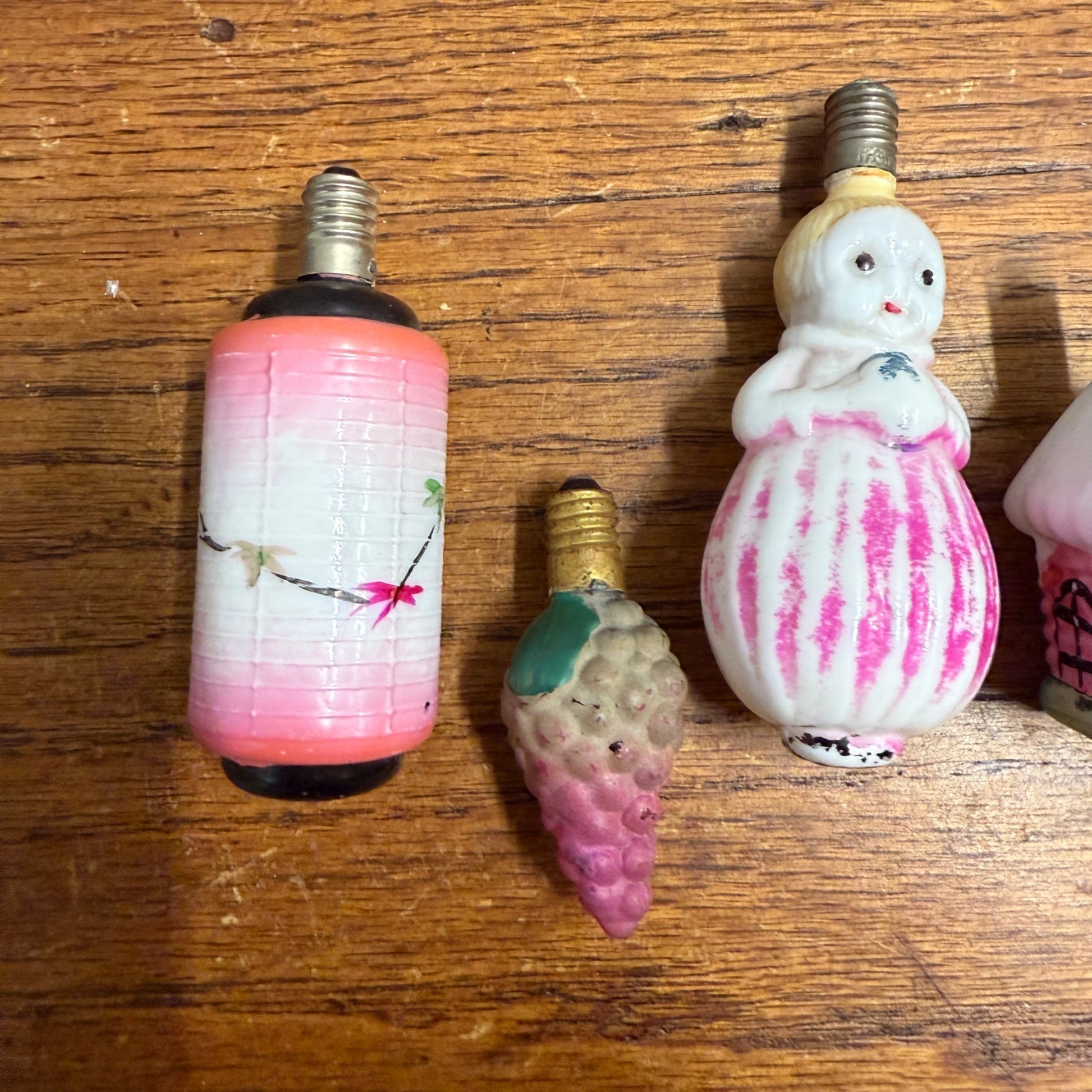 Vintage Christmas C6 Figural Glass Light Bulbs Santa, Chinese Lantern - Works!