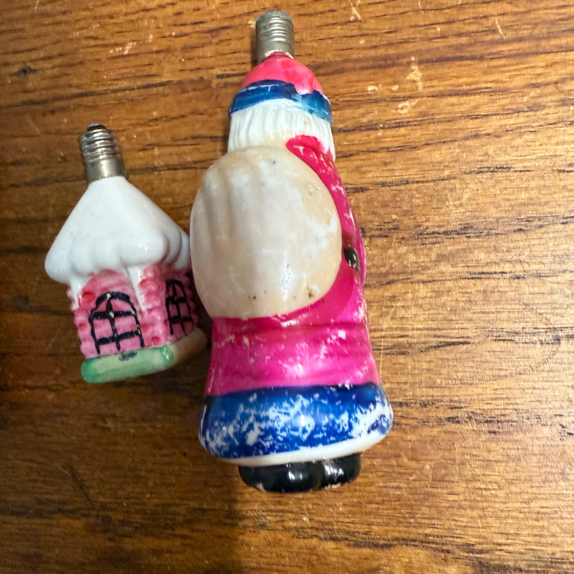 Vintage Christmas C6 Figural Glass Light Bulbs Santa, Chinese Lantern - Works!
