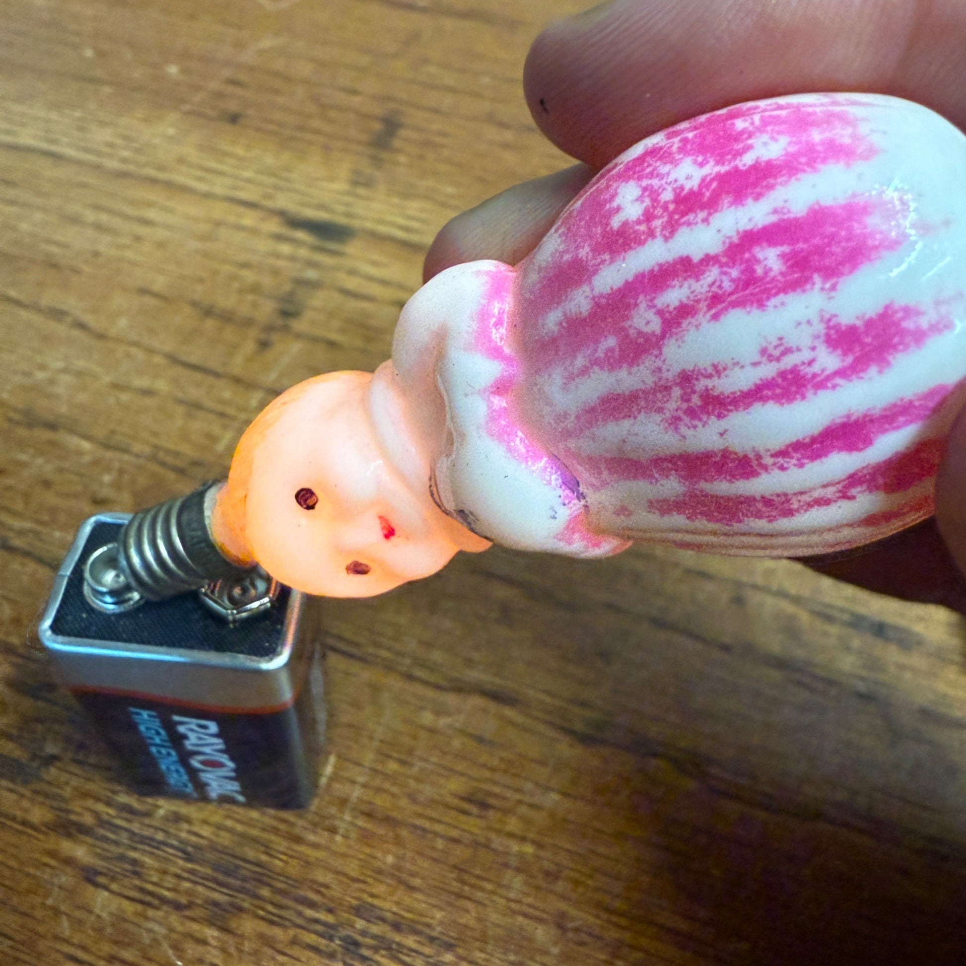 Vintage Christmas C6 Figural Glass Light Bulbs Santa, Chinese Lantern - Works!