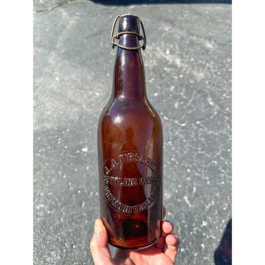 SCARCE Pre-Pro 1890s JJ Tirschel Bottling Works Iron Mountain Mich. Beer Bottle Amber