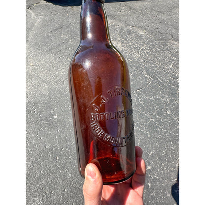 SCARCE Pre-Pro 1890s JJ Tirschel Bottling Works Iron Mountain Mich. Beer Bottle Amber