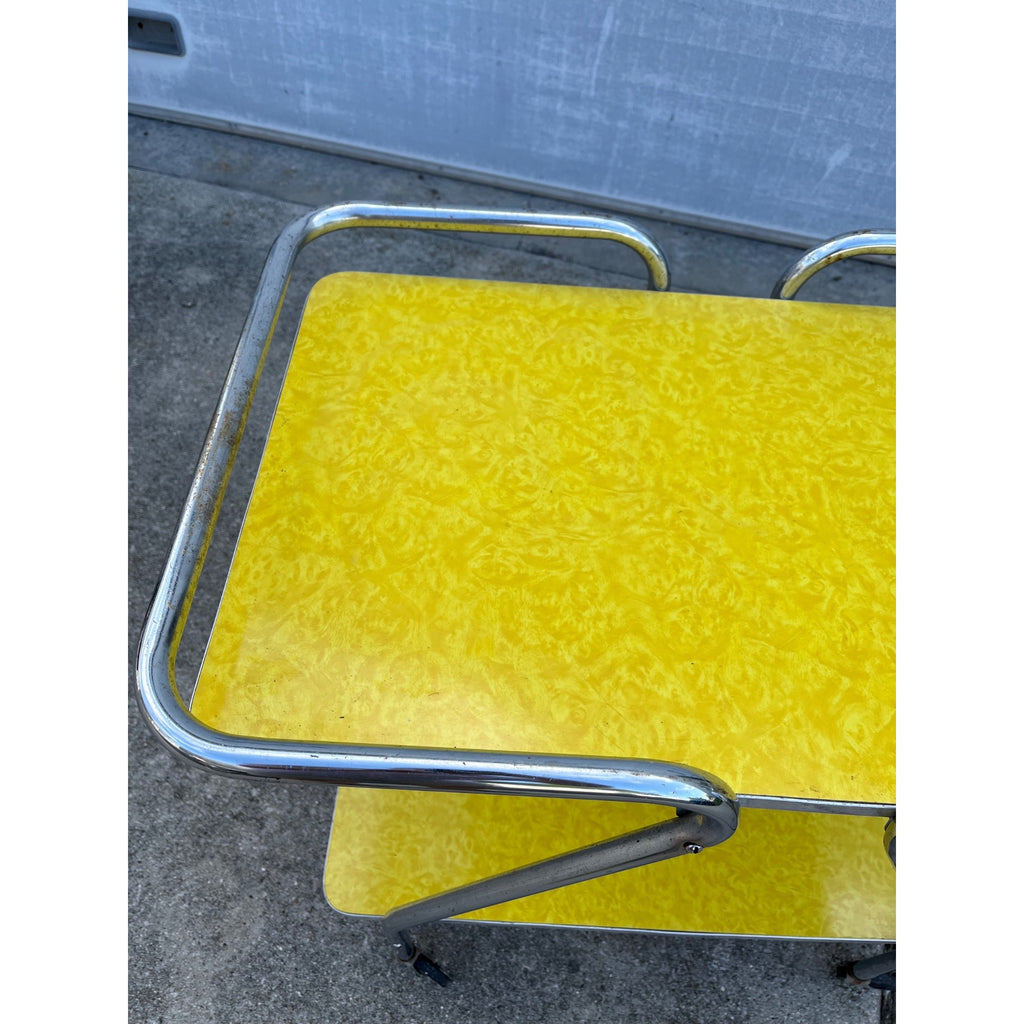 Vintage 1960s MCM Yellow Formica Bar Cart Rolling Beverage Table w/ Casters
