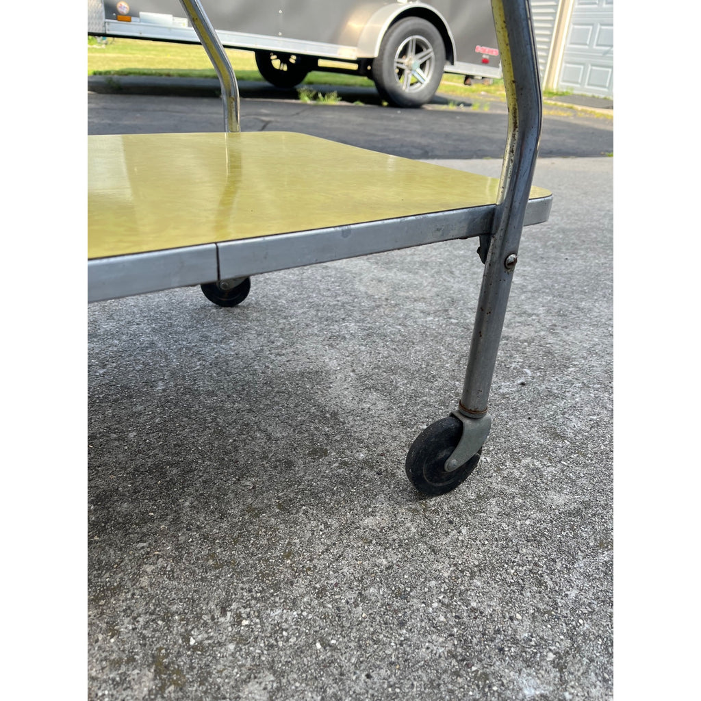Vintage 1960s MCM Yellow Formica Bar Cart Rolling Beverage Table w/ Casters
