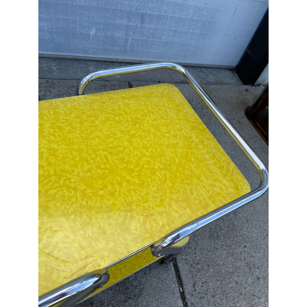 Vintage 1960s MCM Yellow Formica Bar Cart Rolling Beverage Table w/ Casters