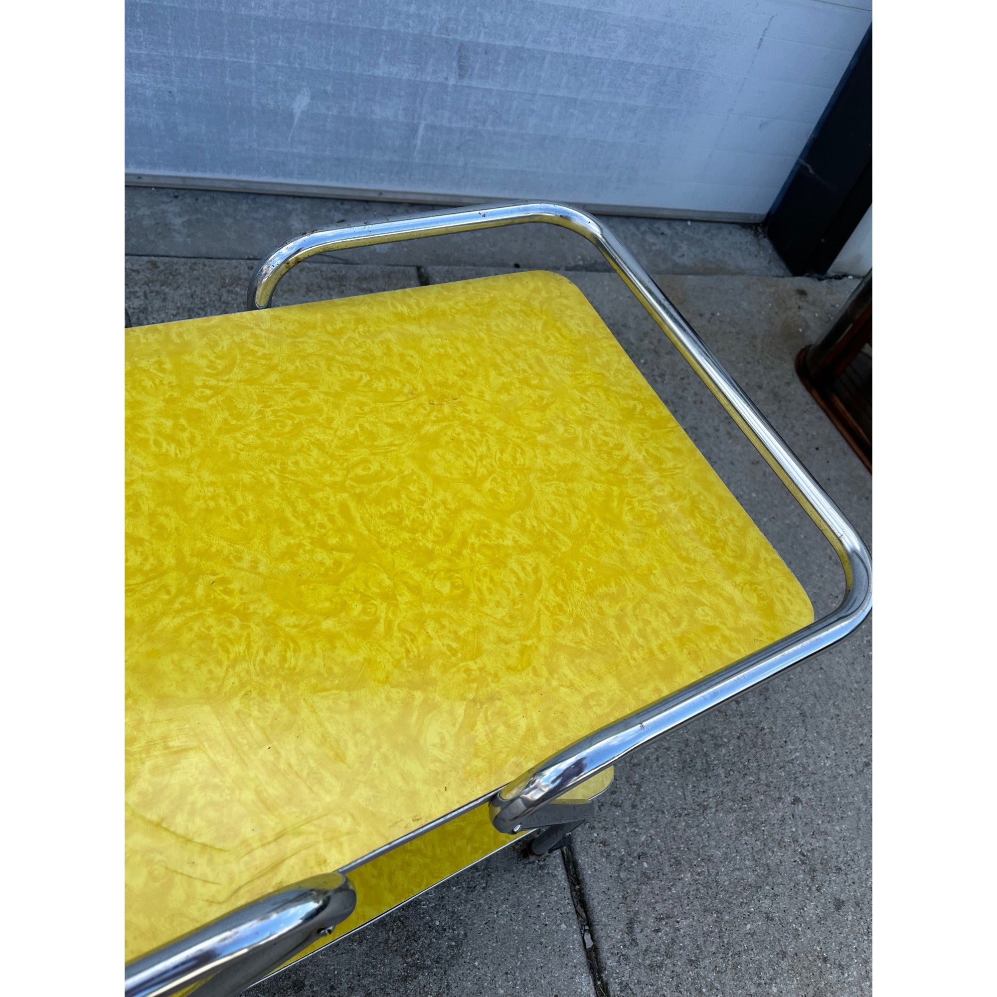Vintage 1960s MCM Yellow Formica Bar Cart Rolling Beverage Table w/ Casters